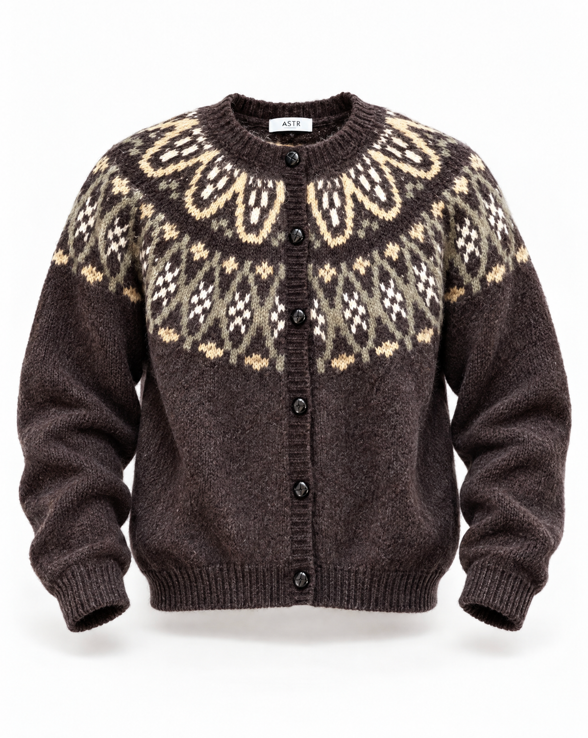 Irene Fair Isle Oversized Cardigan in Brown