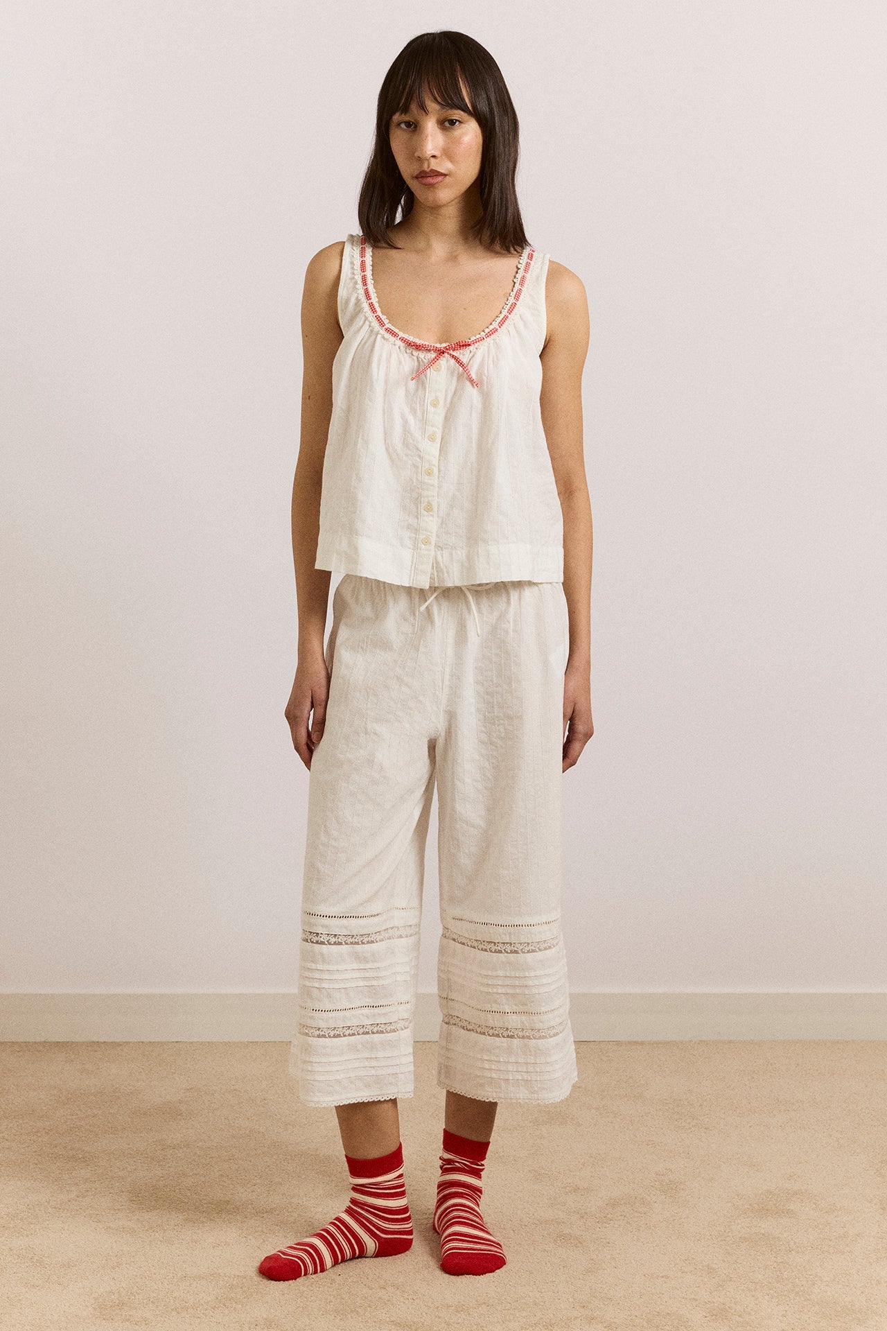 Elodie Cami in White with Red Gingham Tie