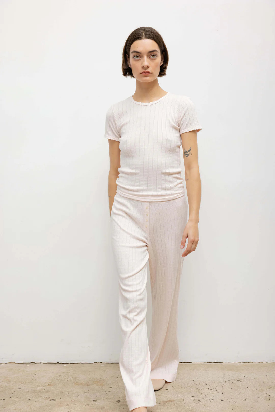 Pointelle Slim Fit Tee in Pink — view 3