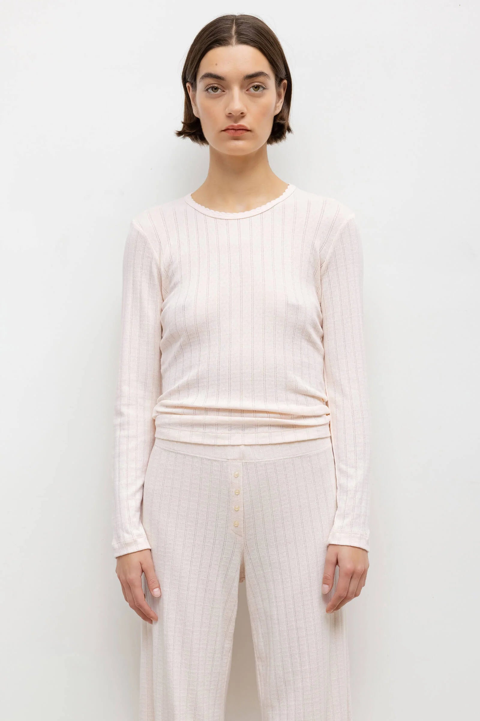 Pointelle Slim Fit Long Sleeve in Pink