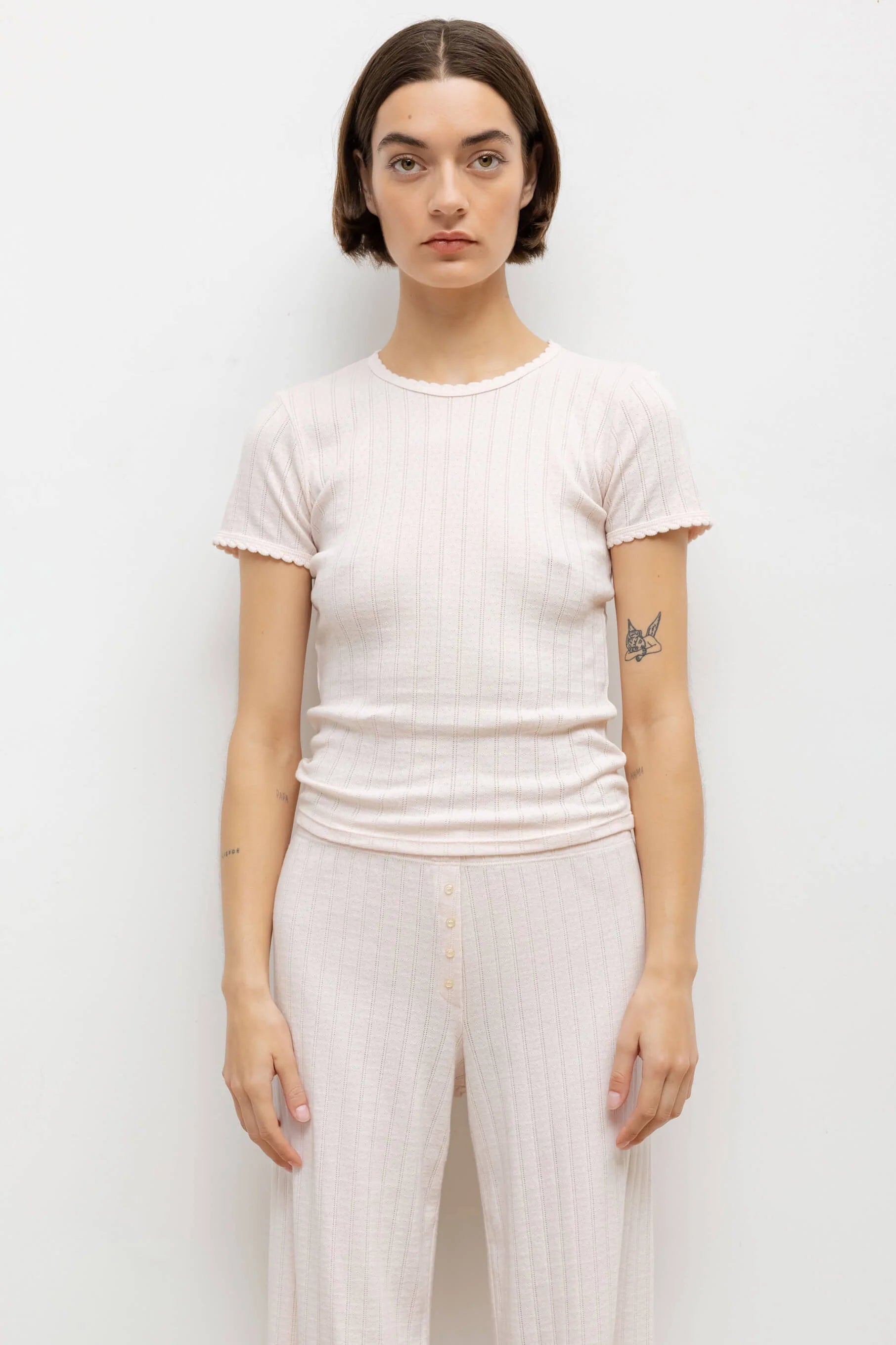 Pointelle Slim Fit Tee in Pink