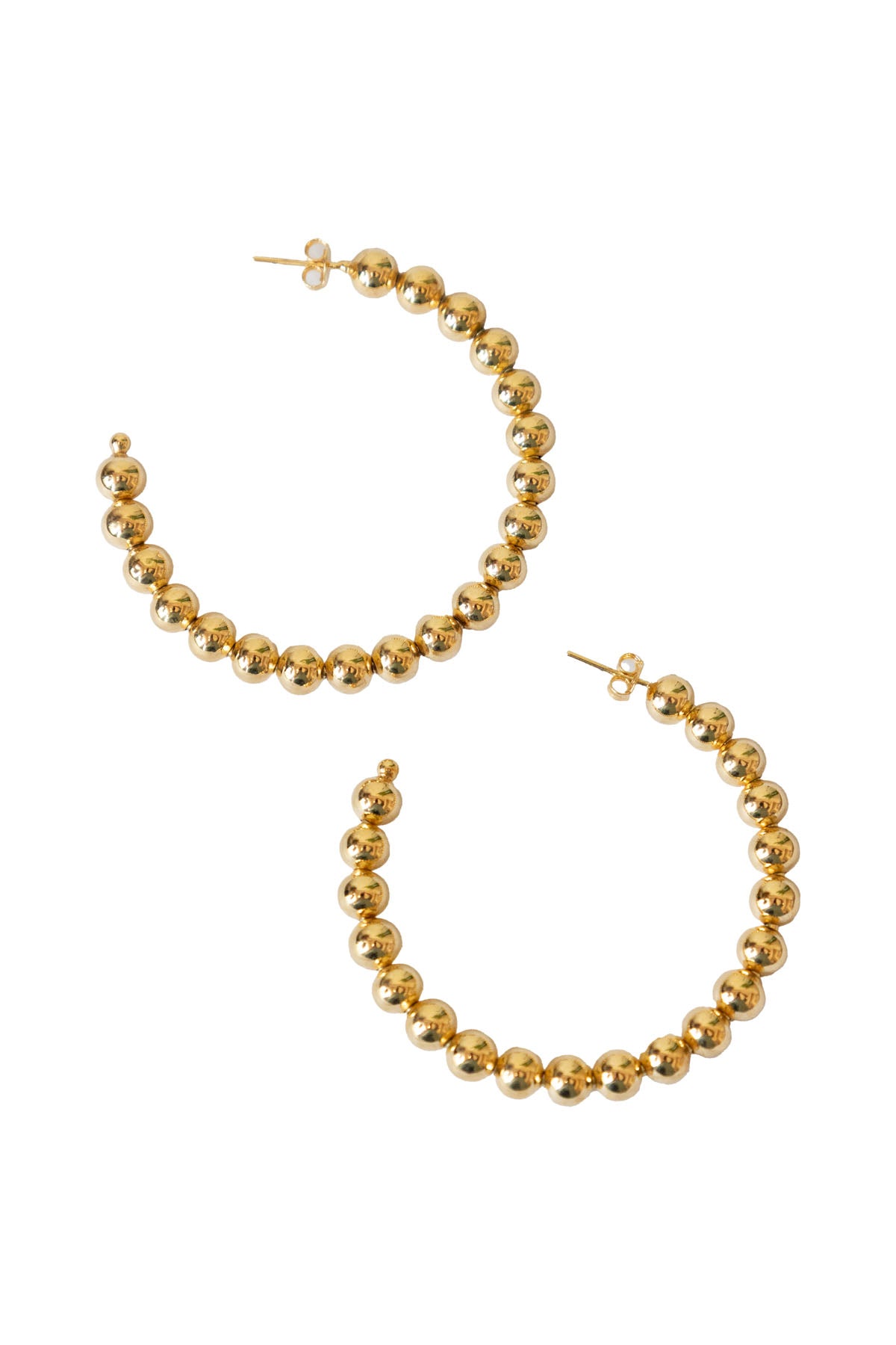 Gold Beaded Hoop Earrings — front view