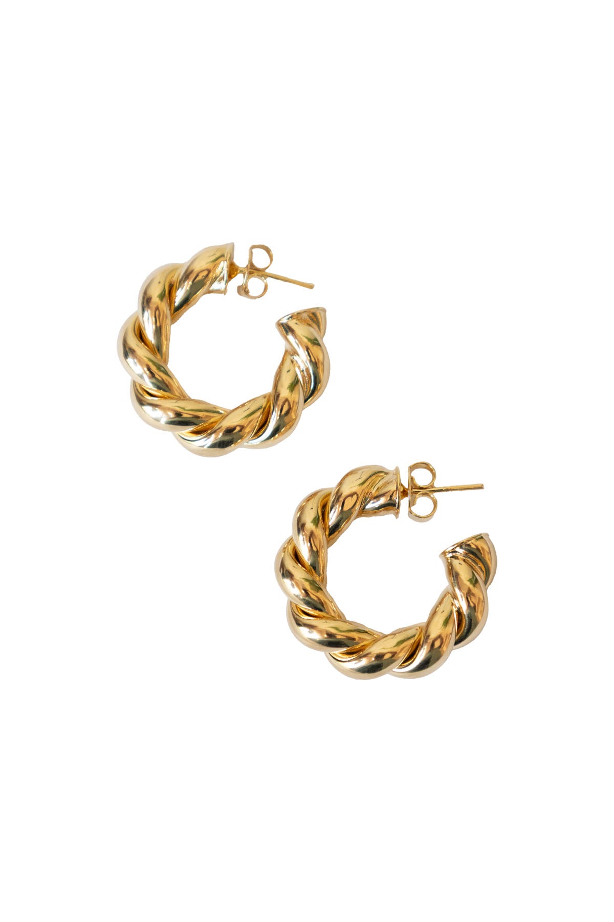 Small Thick Twist Gold Hoop Earrings — front view