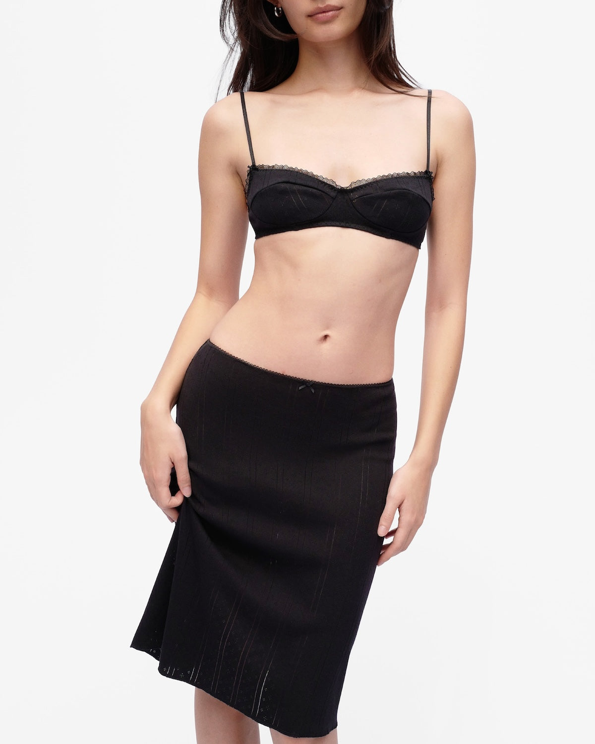 The Slip Skirt in Black Pointelle