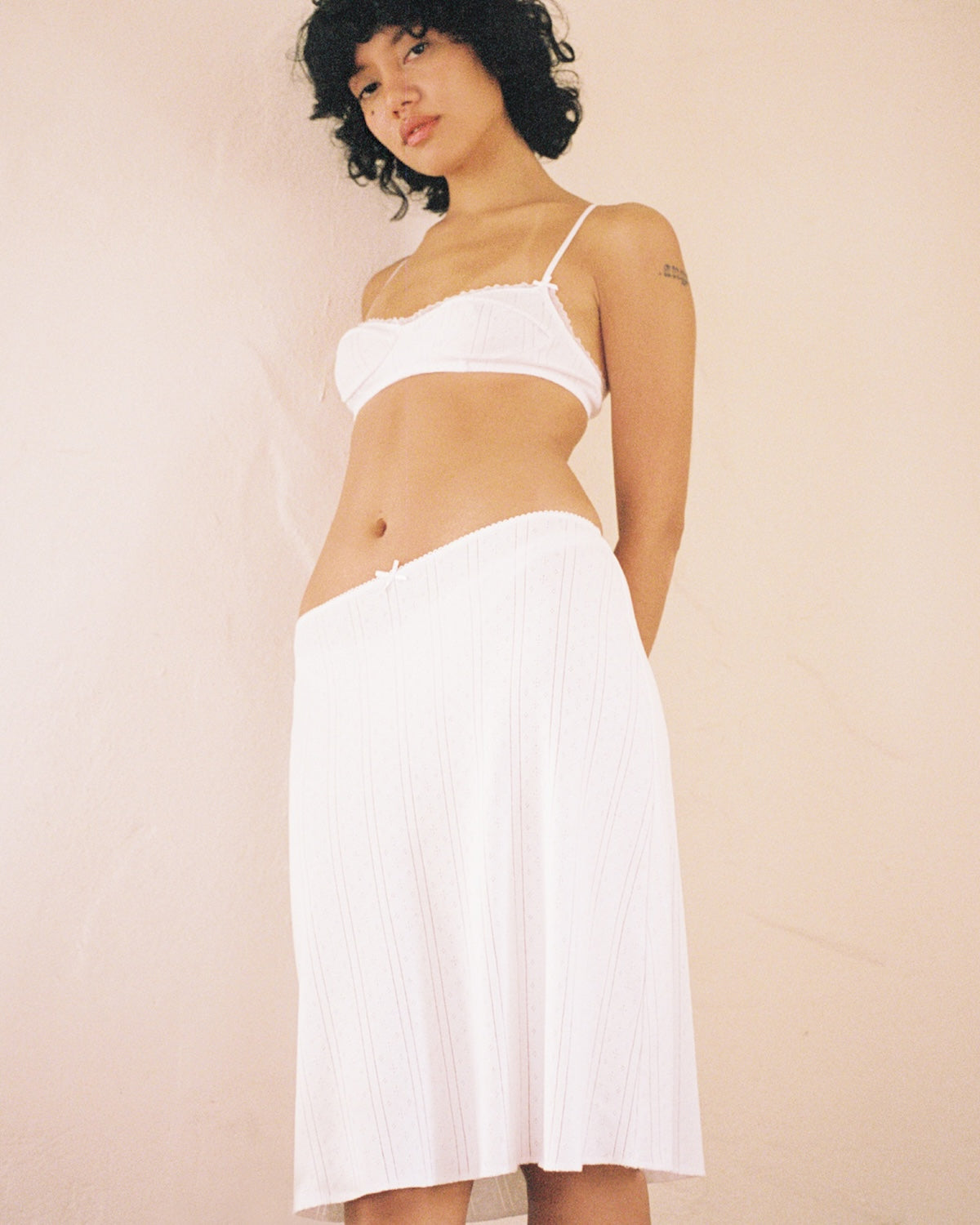 The Slip Skirt in White Pointelle