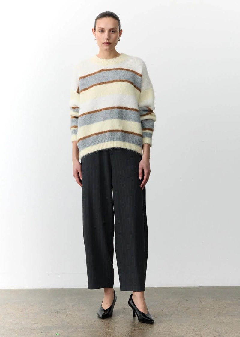 Penelope Barrel Leg Trouser in Charcoal Pinstripe — view 4