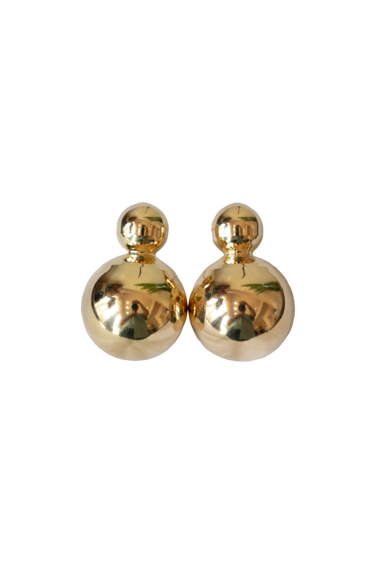 Reflective Gold Double Ball Earrings — front view