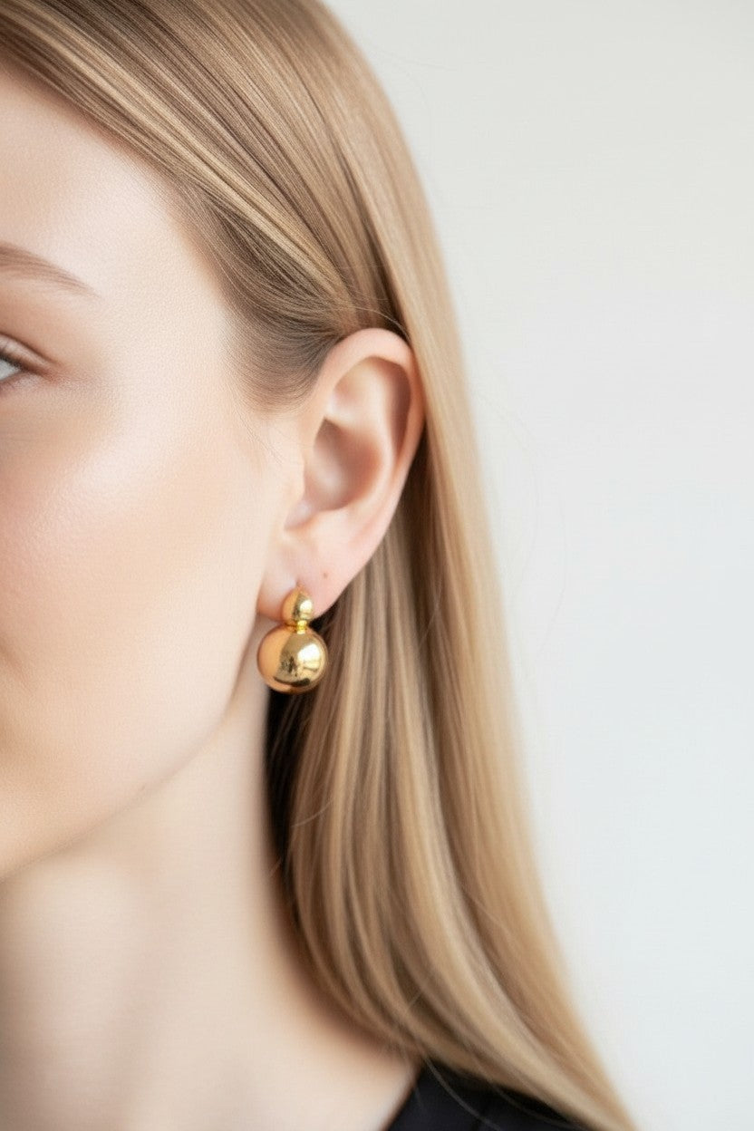 Reflective Gold Double Ball Earrings