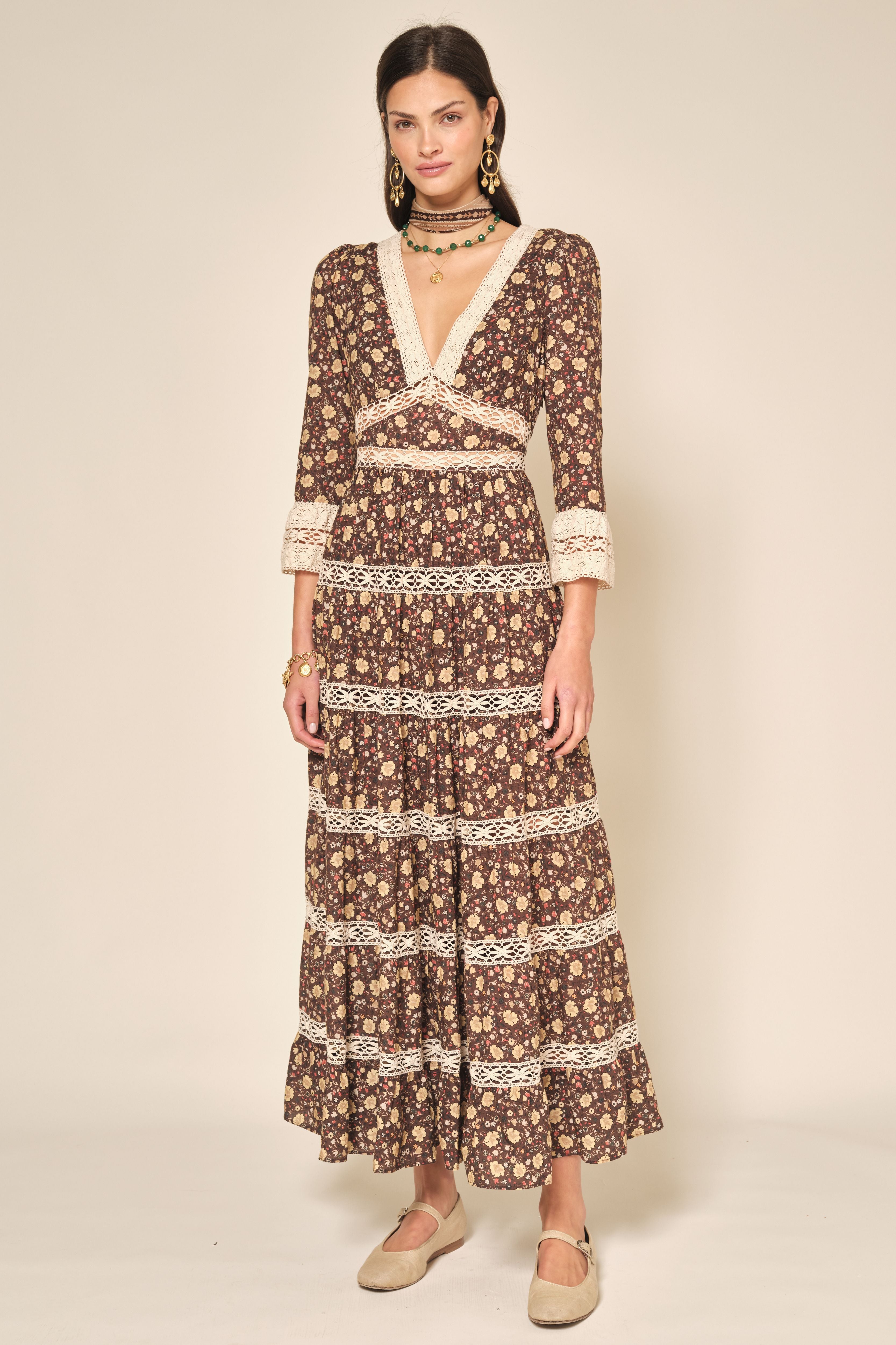 Regine Dress in Eva Floral Brown