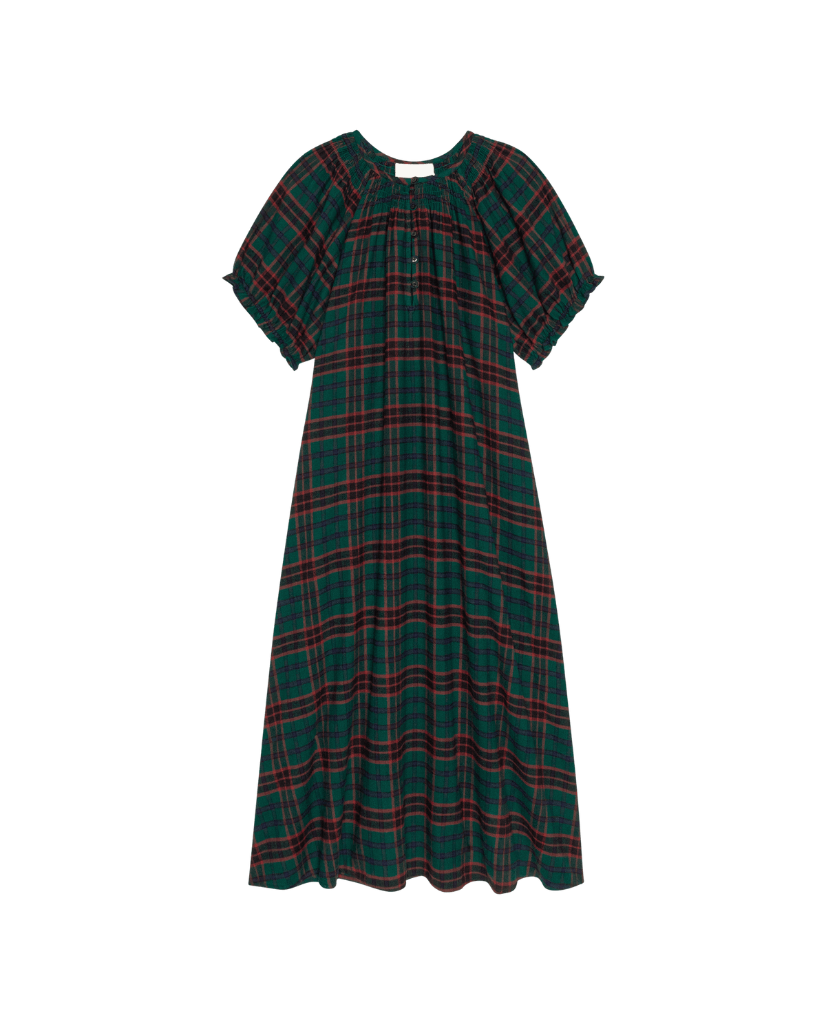 The Flannel Smocked Sleep Dress in Lodge, flat front view