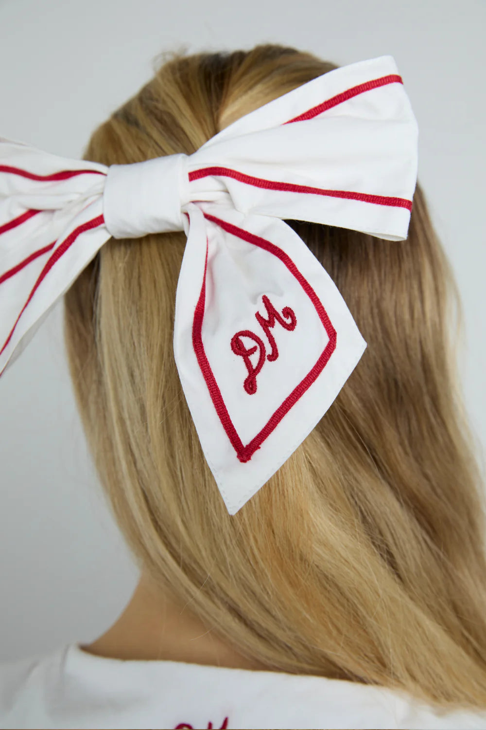Sailor Bow Clip in White with Red Piping