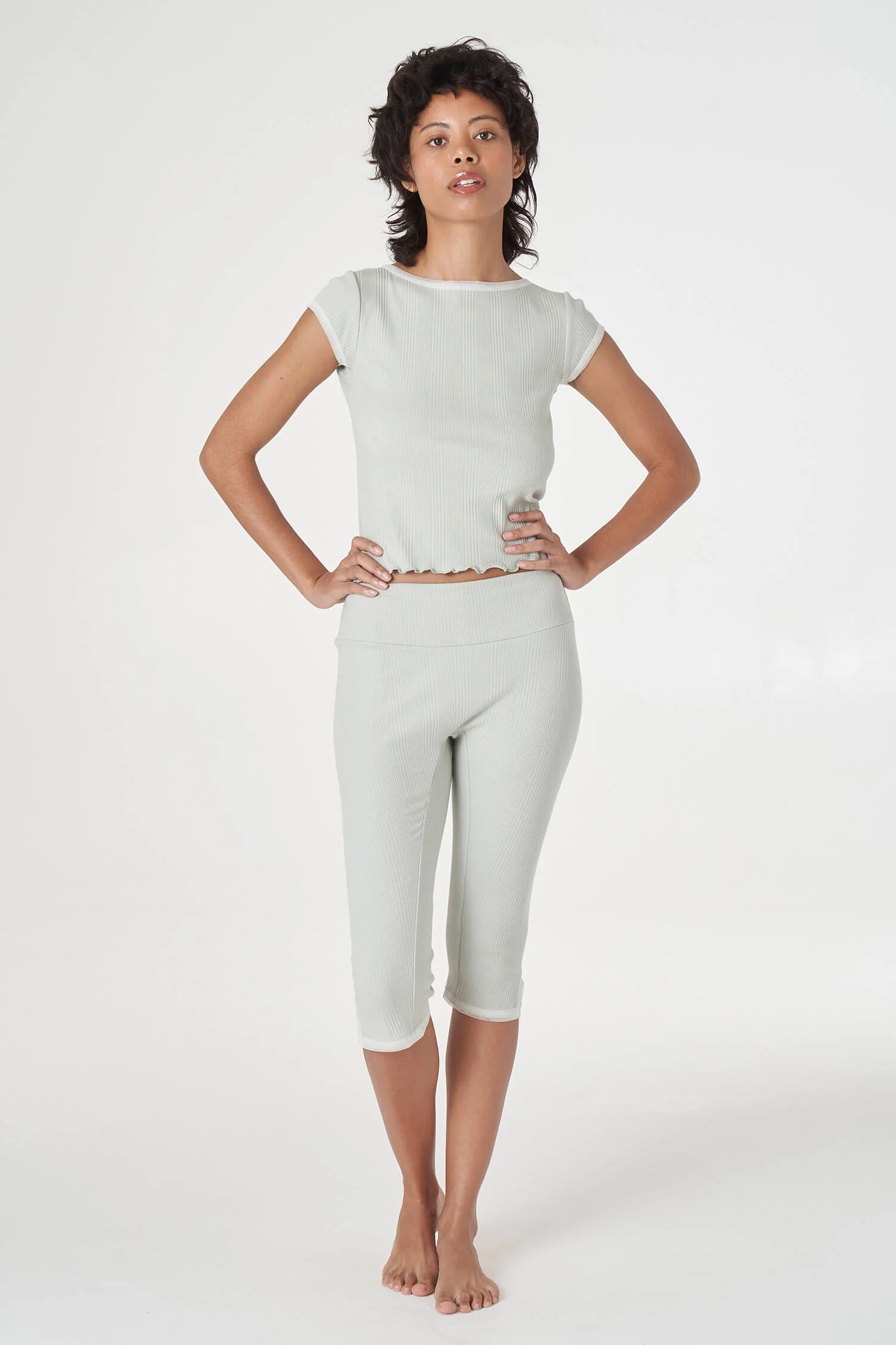Ribbed Short Sleeve Tee in Sage