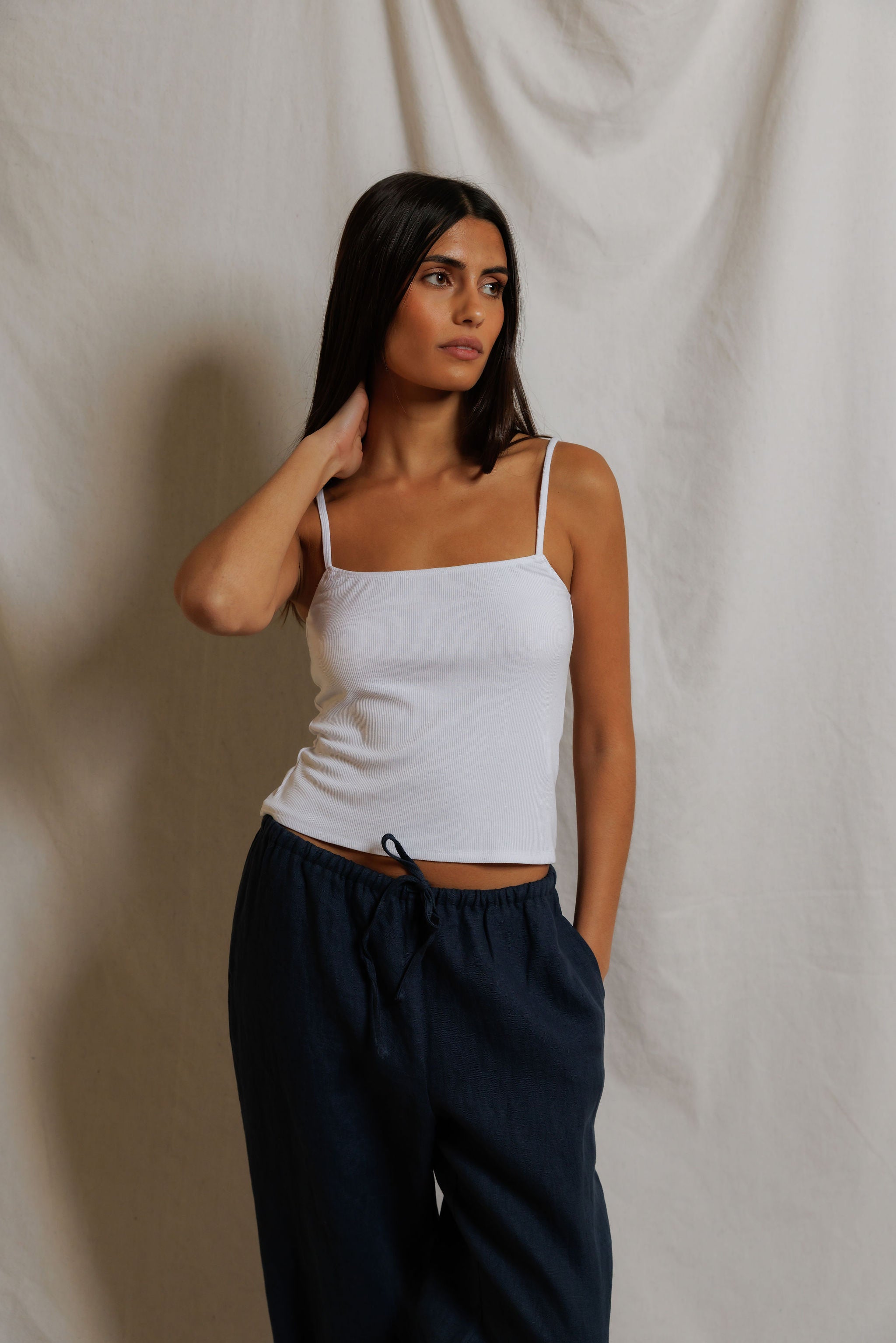 Lucille Ribbed Jersey Tank Top in White