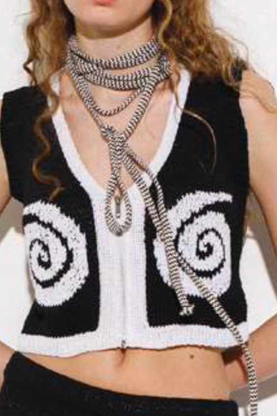 Spiral Hand Knitted Top in Black and White