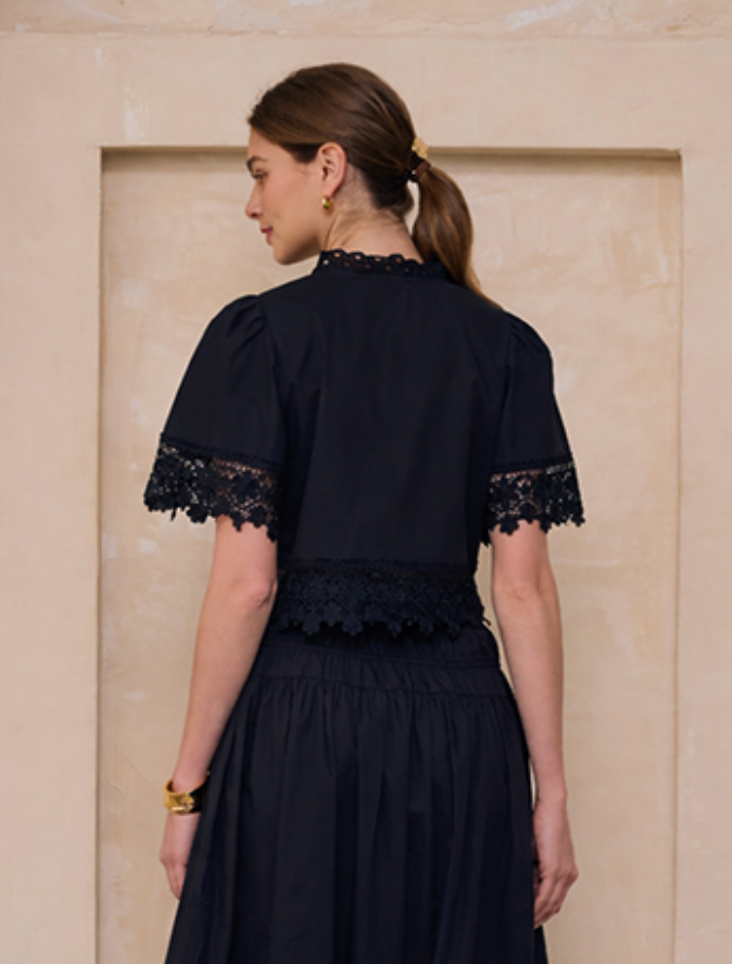 Embroidered Floral Flutter Sleeve Tie Front Top