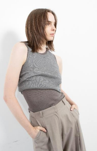 Silk Cashmere Ribbed Tank in Heather Grey