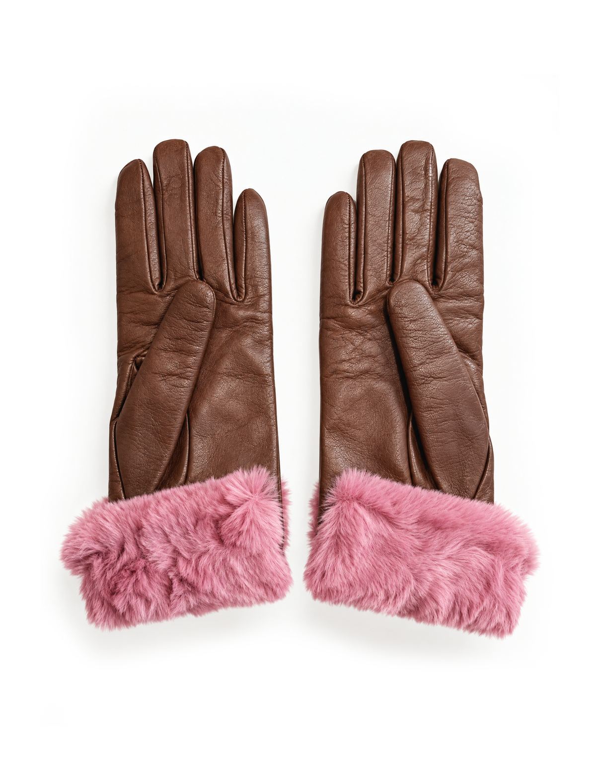 Cashmere Lined Nappa Gloves in Conker and Pink