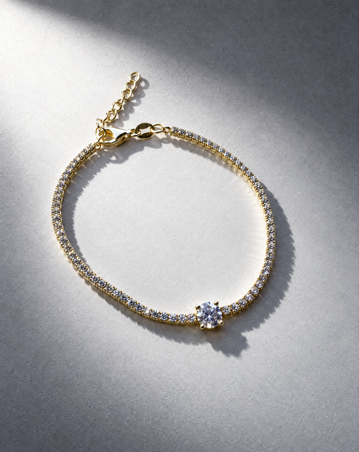Solitaire Crystal Bracelet — laid flat, clasp at top