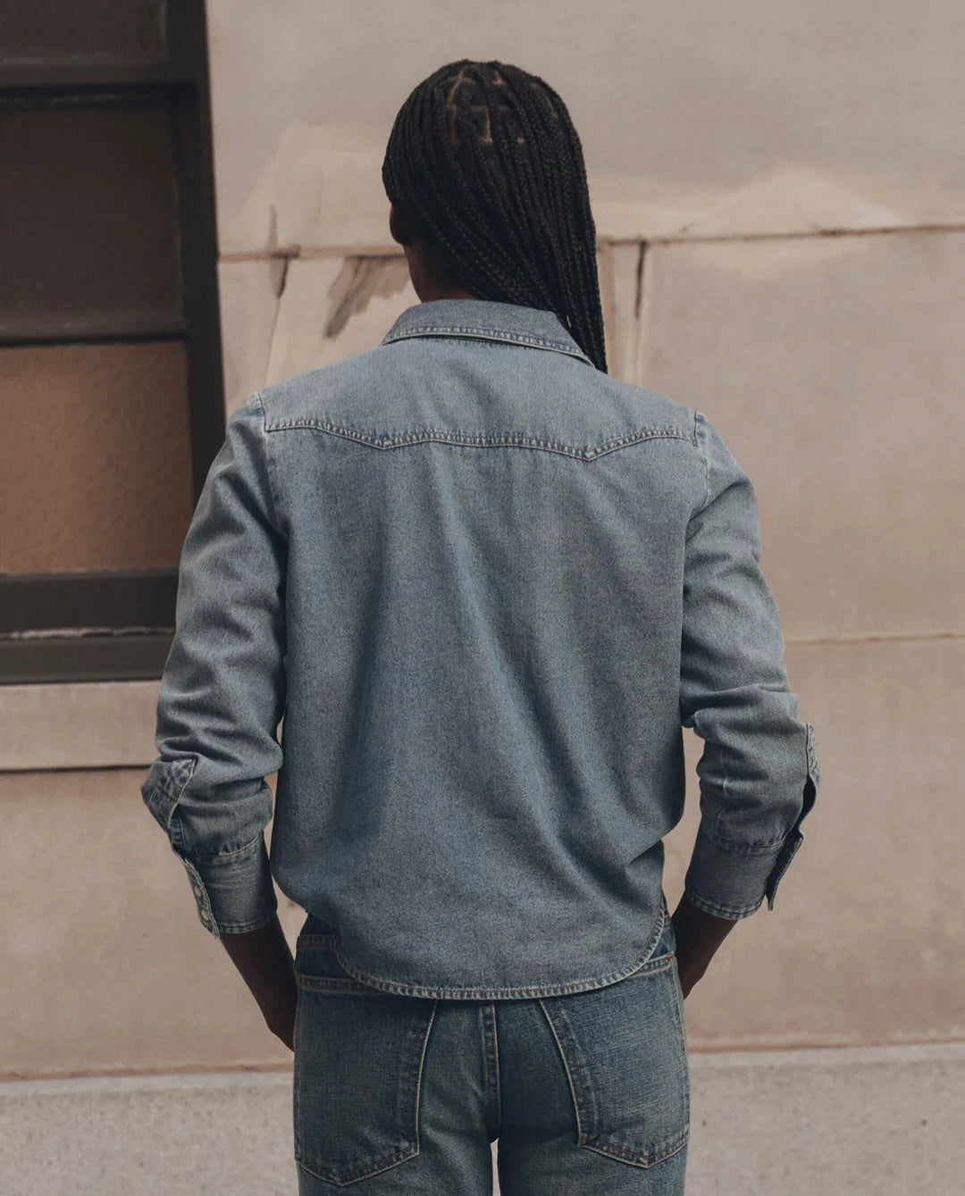 The Howdy Top in Denim styled view 2