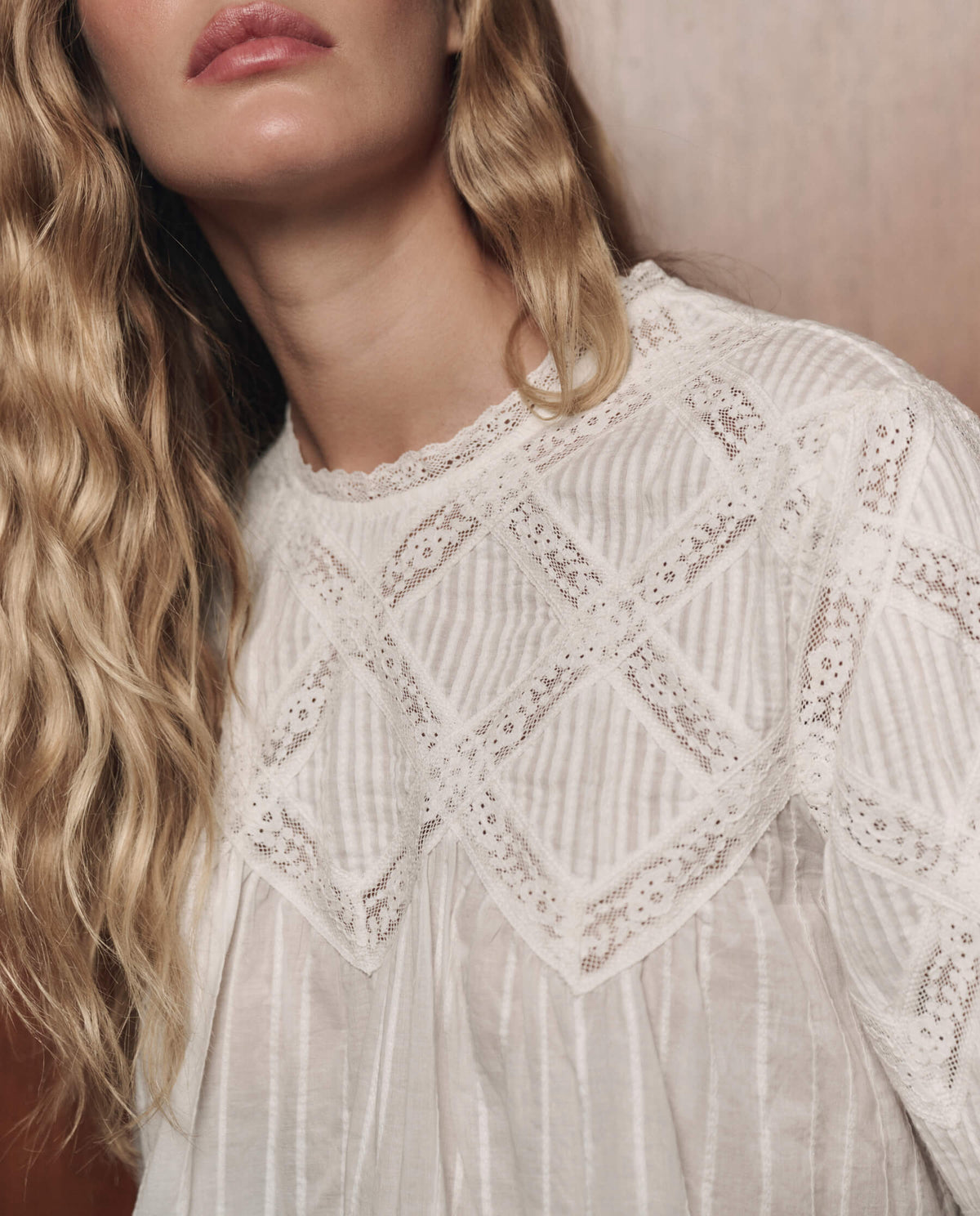 The Lattice Lace Victorian Top in White — view 3