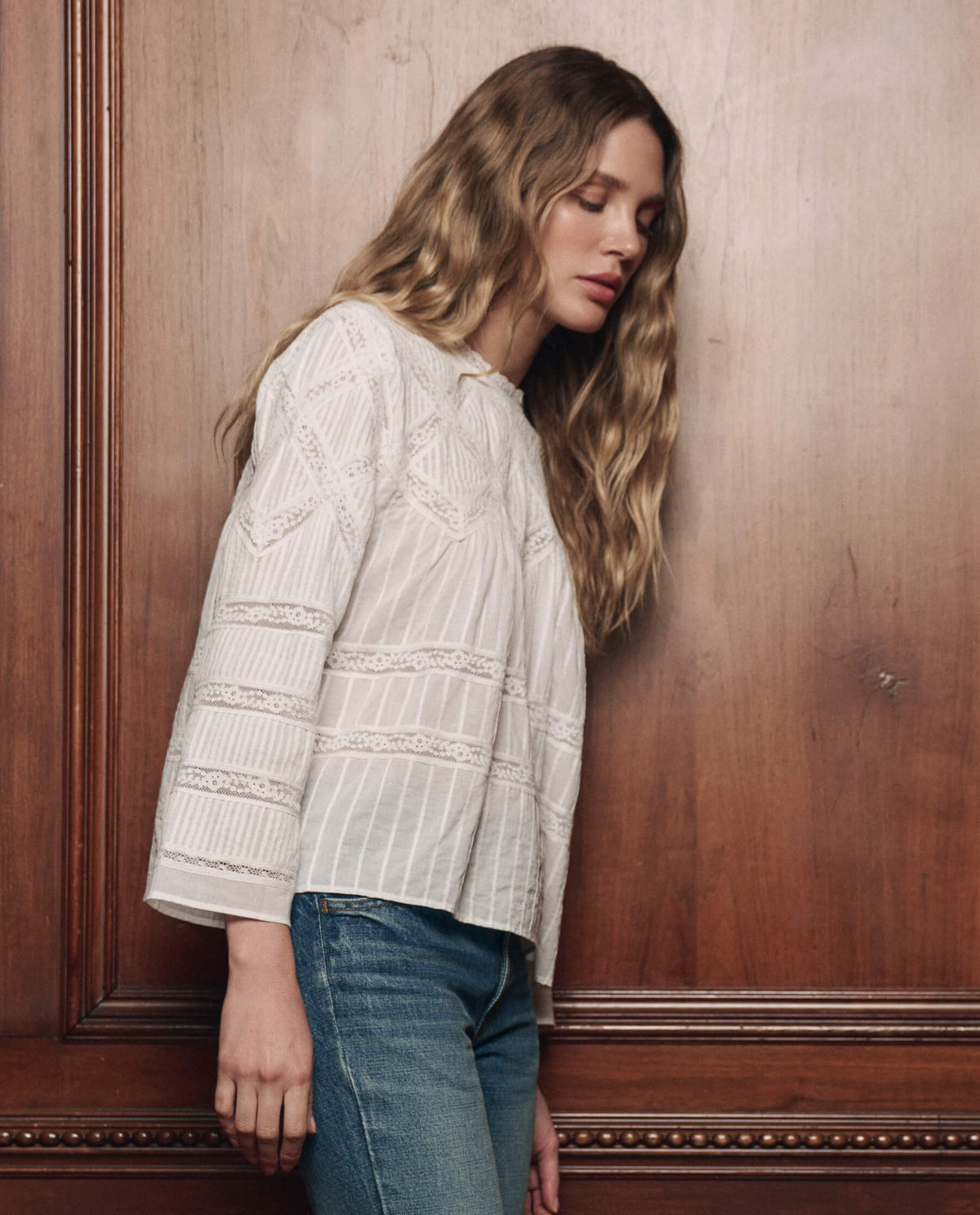 The Lattice Lace Victorian Top in White — view 4