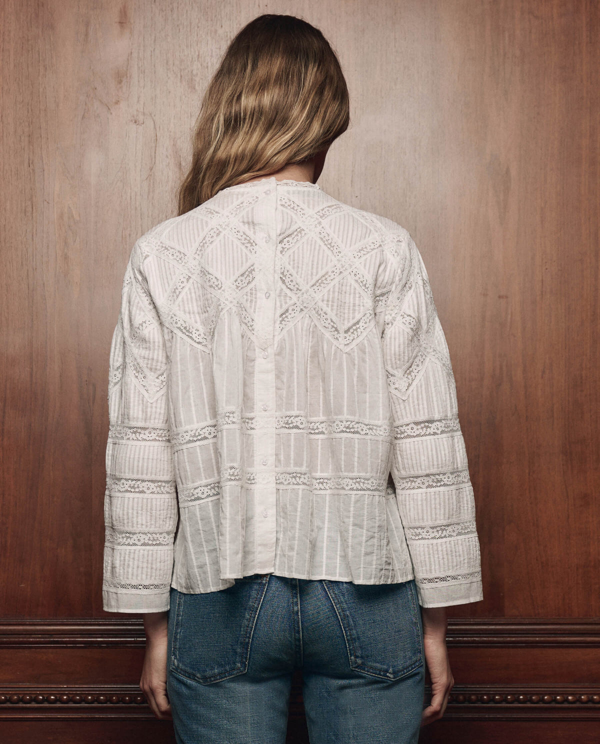The Lattice Lace Victorian Top in White — view 5