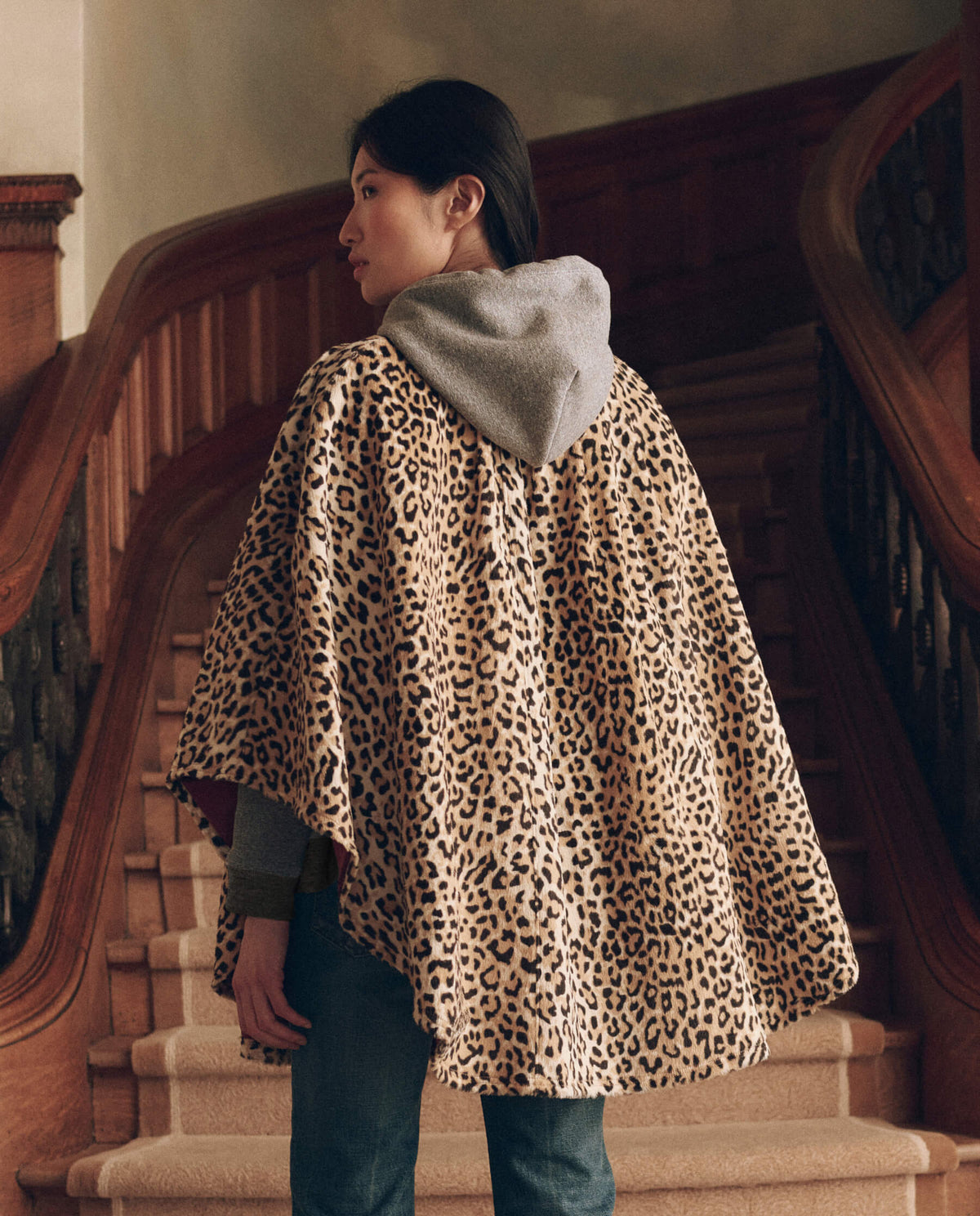 The Swingy Cape in Vintage Leopard — full length