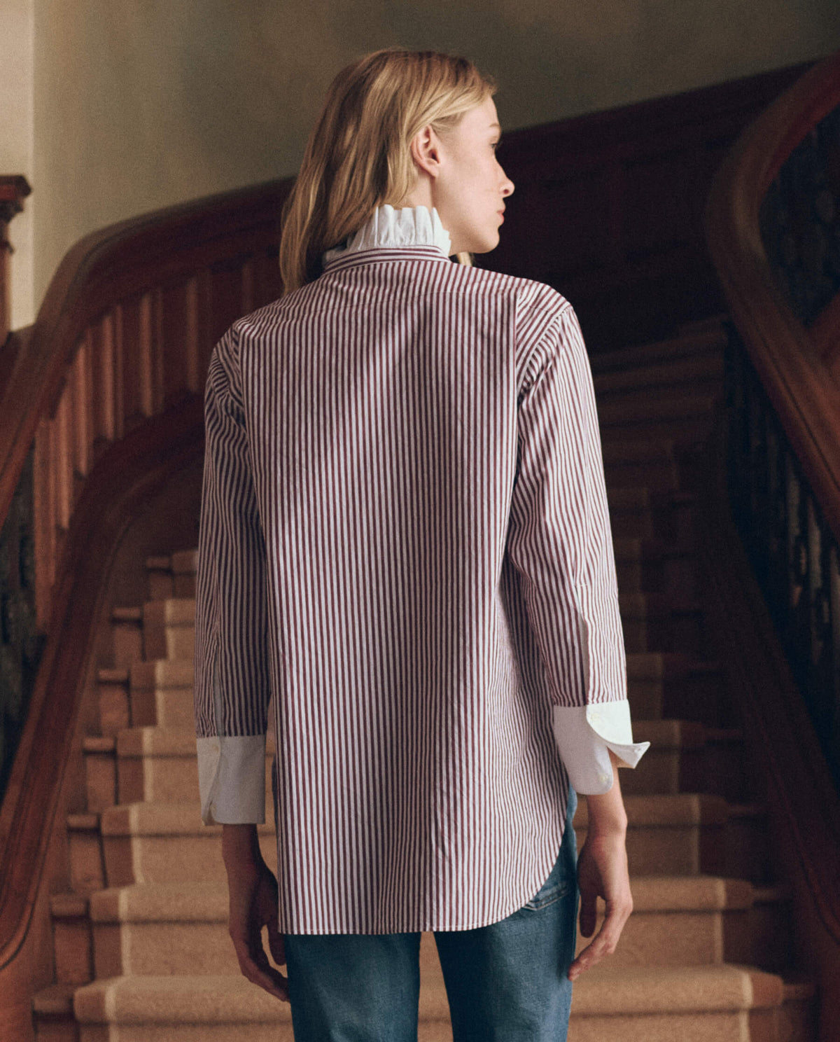 The Ruffle Neck Shirt in Yorkshire Stripe — back