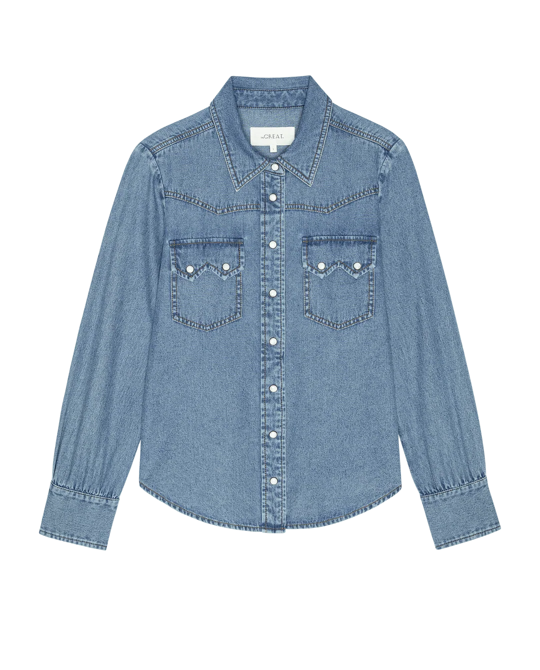 The Howdy Top in Denim front view