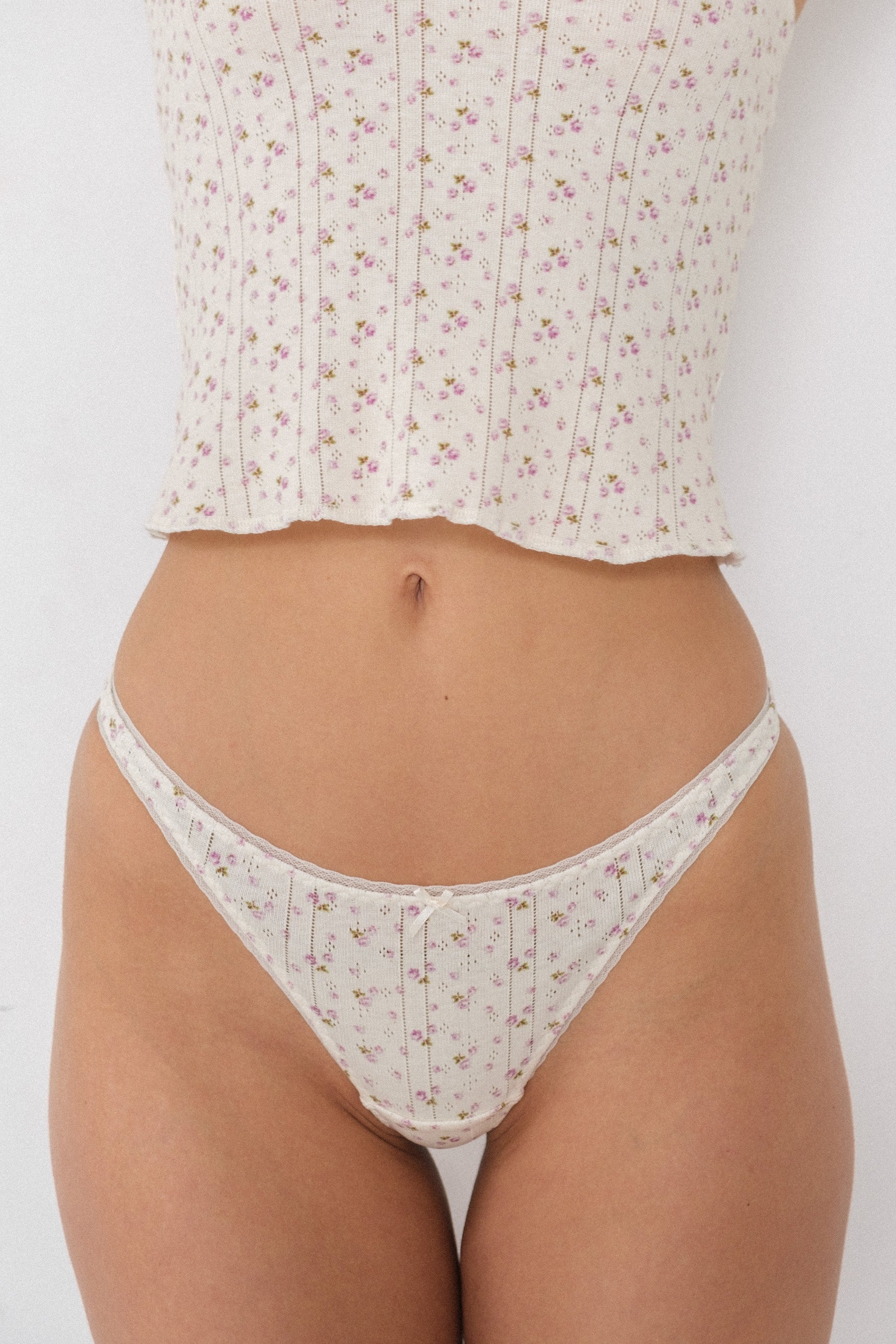 The Thong in English Rose Pointelle — front view