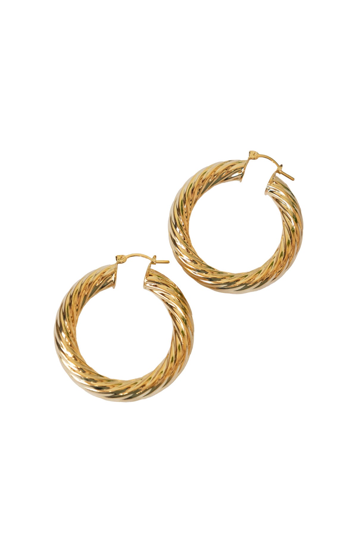 Thick Gold Twist Hoop Earrings — front view