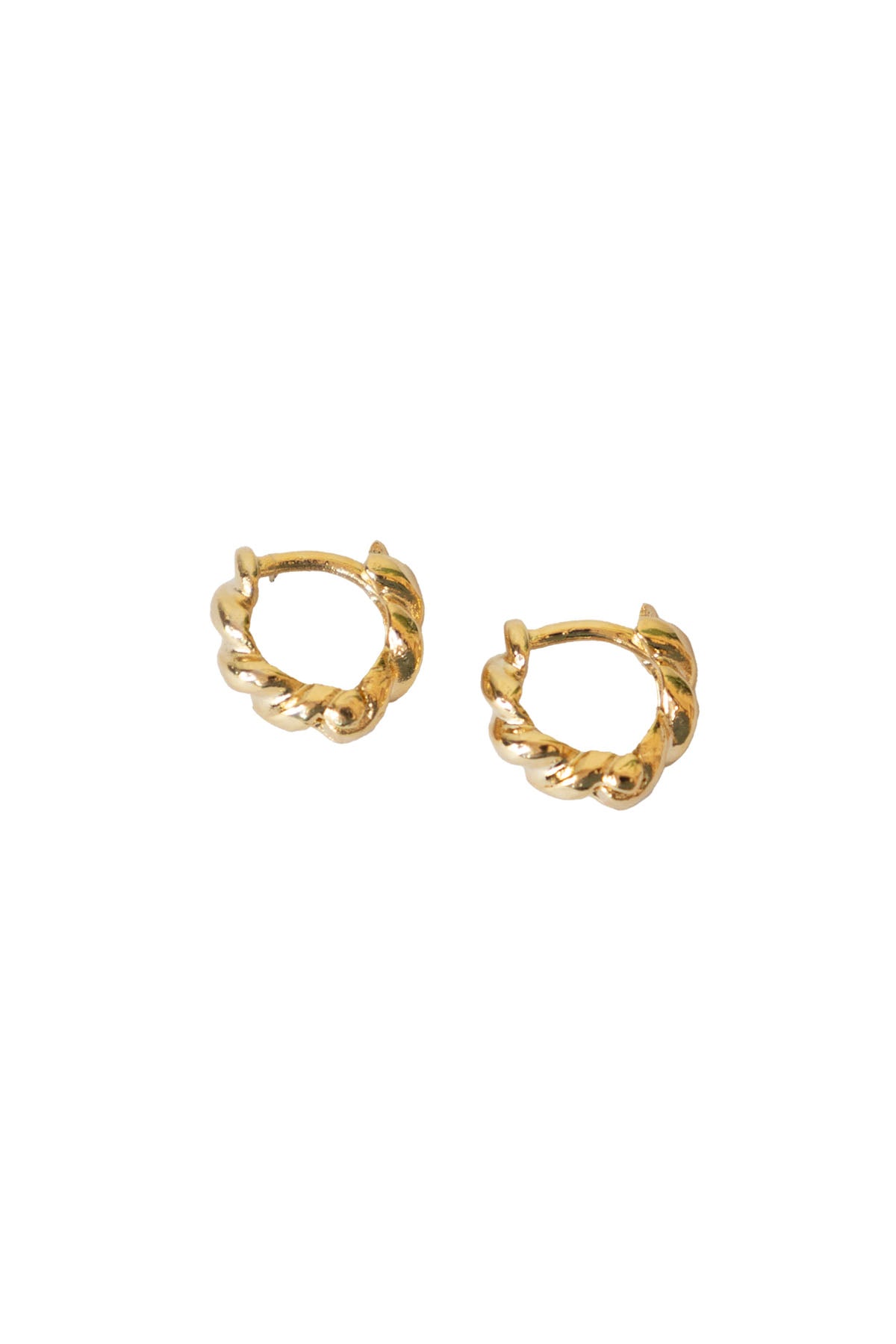 Mini Gold Twist Hug Hoop Earrings — front view