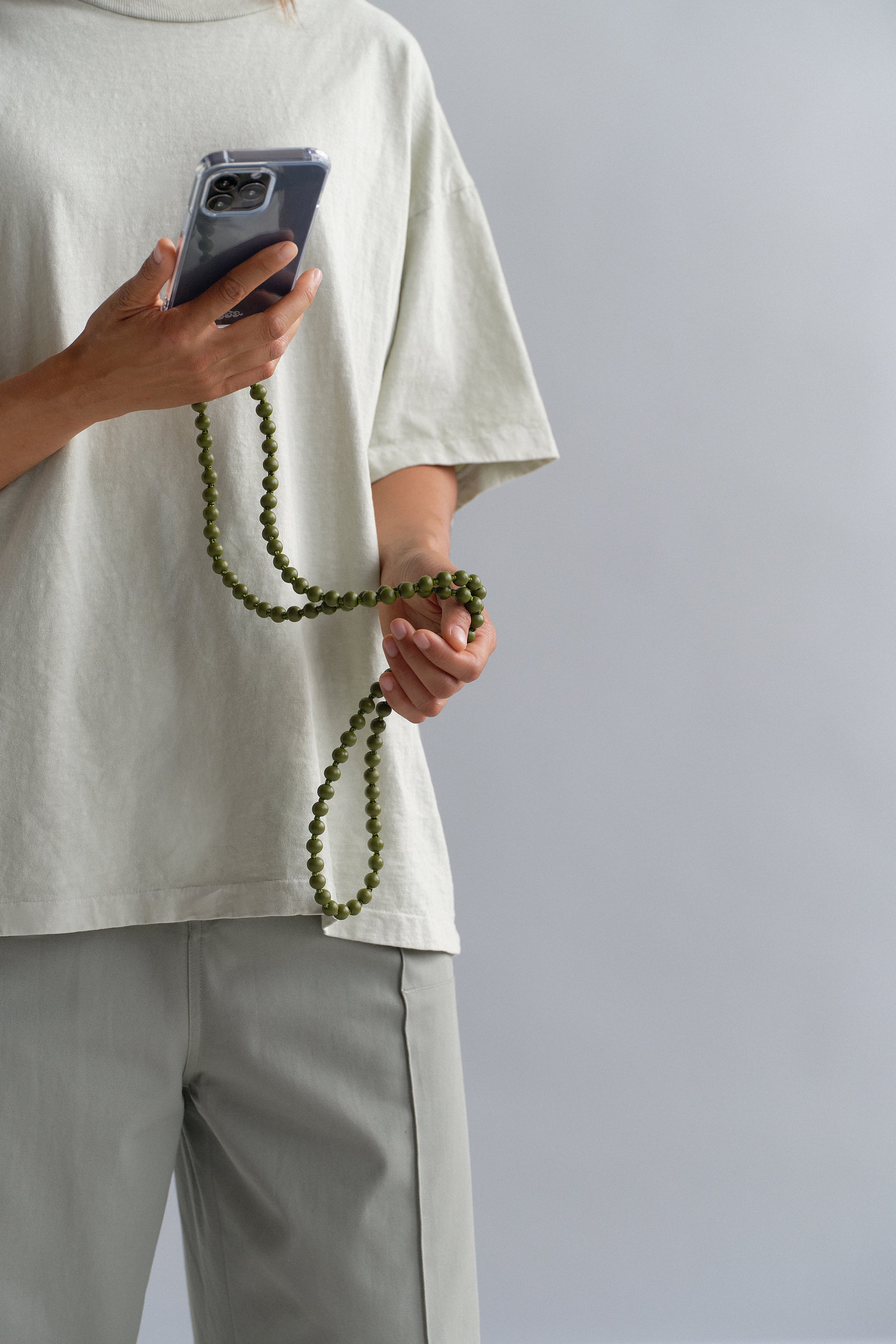 Wood Crossbody Phone Strap in Olive — view 2