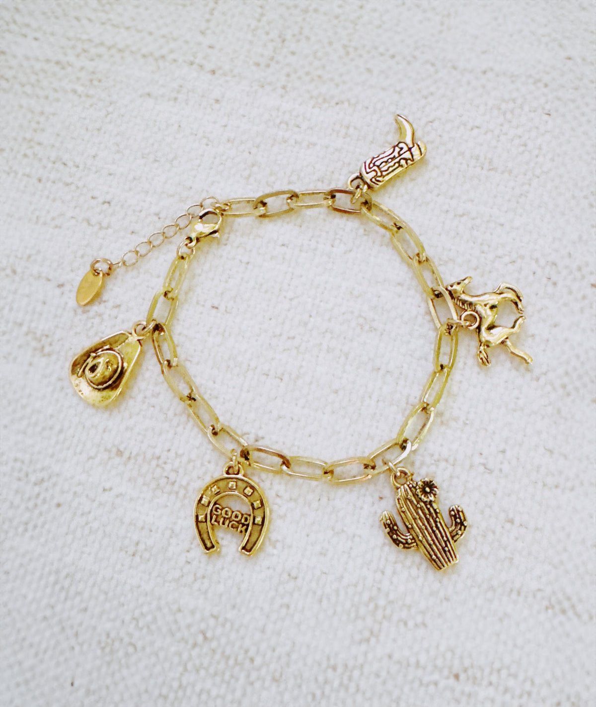 Western Cowgirl Charm Bracelet in Gold