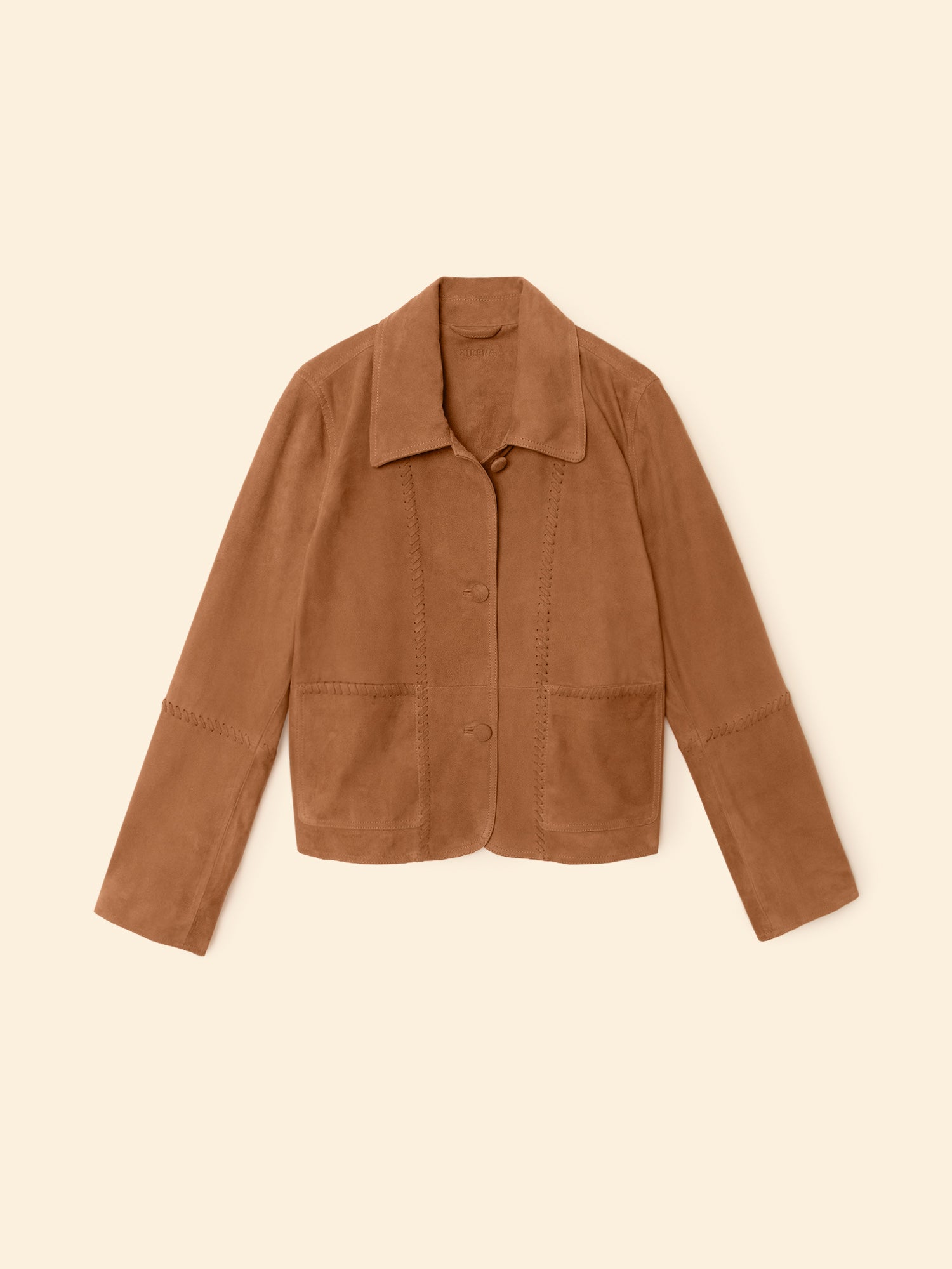 Xirena Cash Jacket in Mustang — tan suede jacket with whipstitch detail and patch pockets