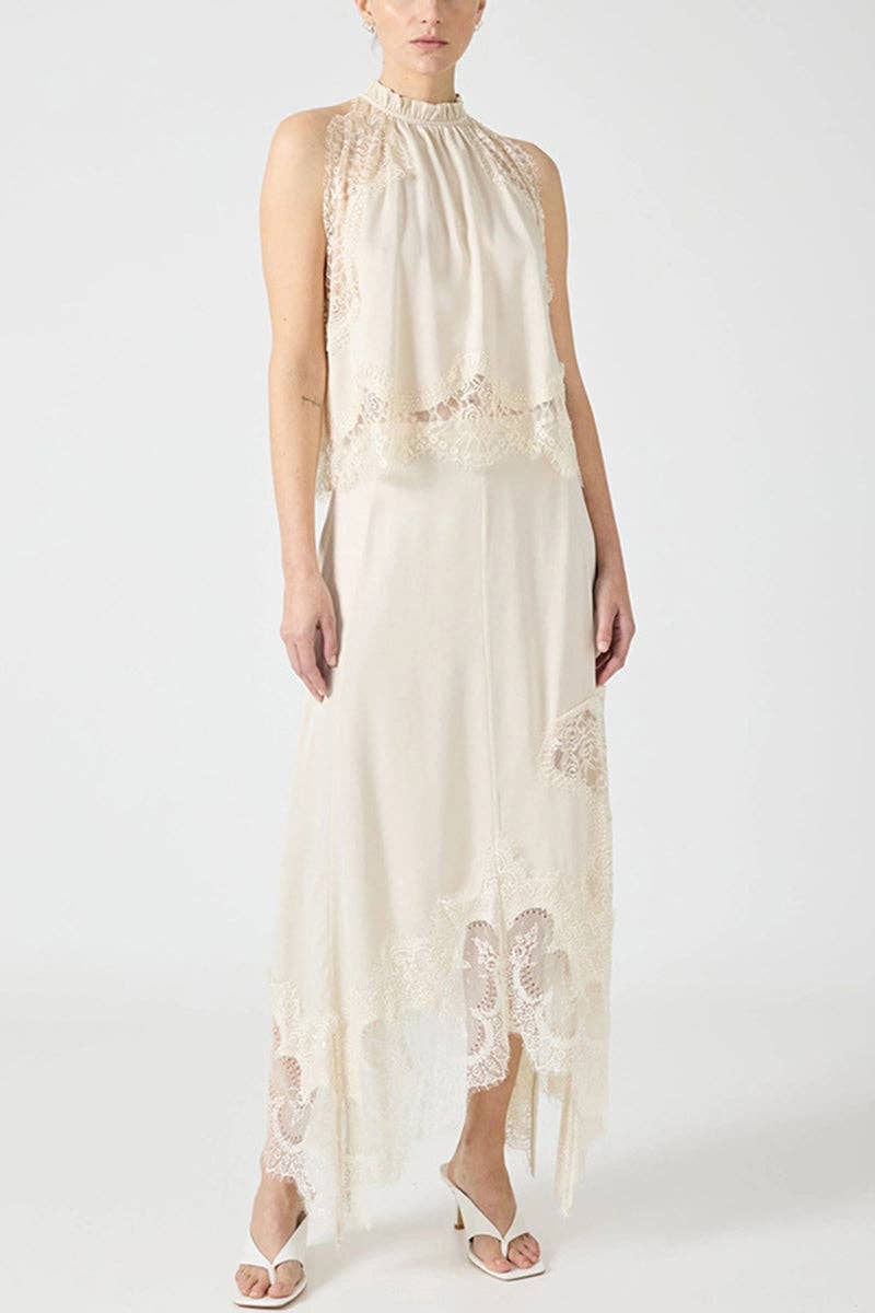 Lace Long Skirt Two-Piece Set in White
