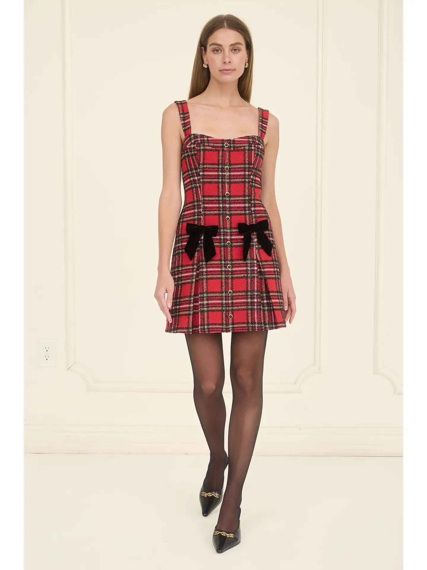 Sleeveless Plaid Front Button Mini Dress