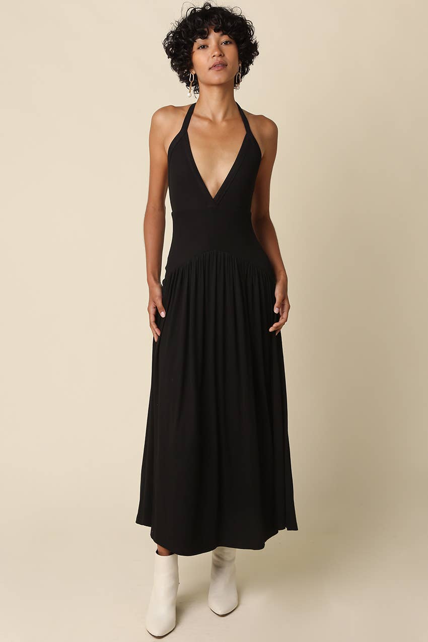 Effie Halter Maxi Knit Dress in Black