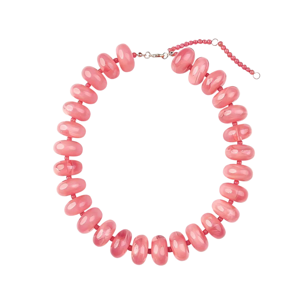 Necklace with pink beads on a white background