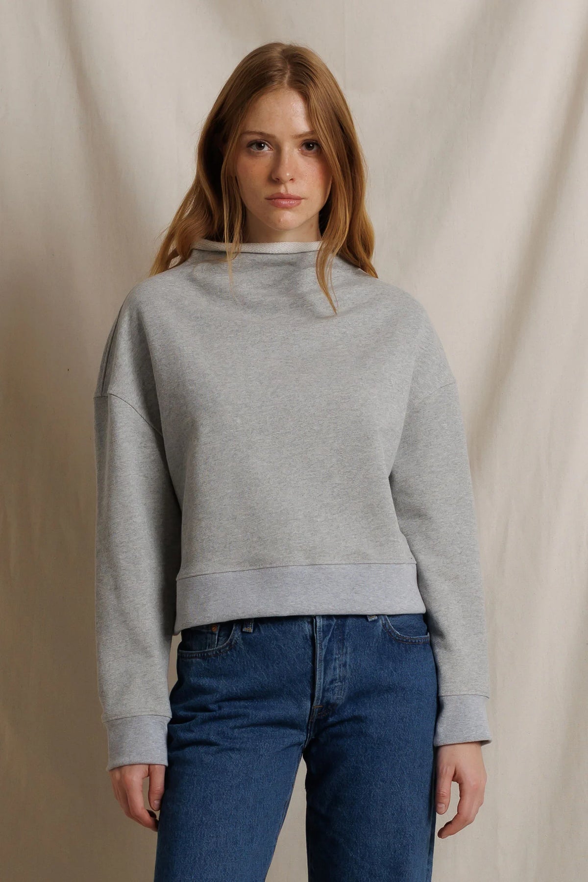 Perfect White Tee Arden Mock Neck Sweatshirt in Heather Grey, front