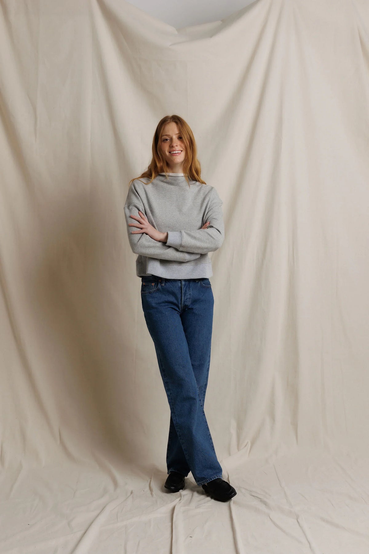 Perfect White Tee Arden Mock Neck Sweatshirt in Heather Grey, view 4