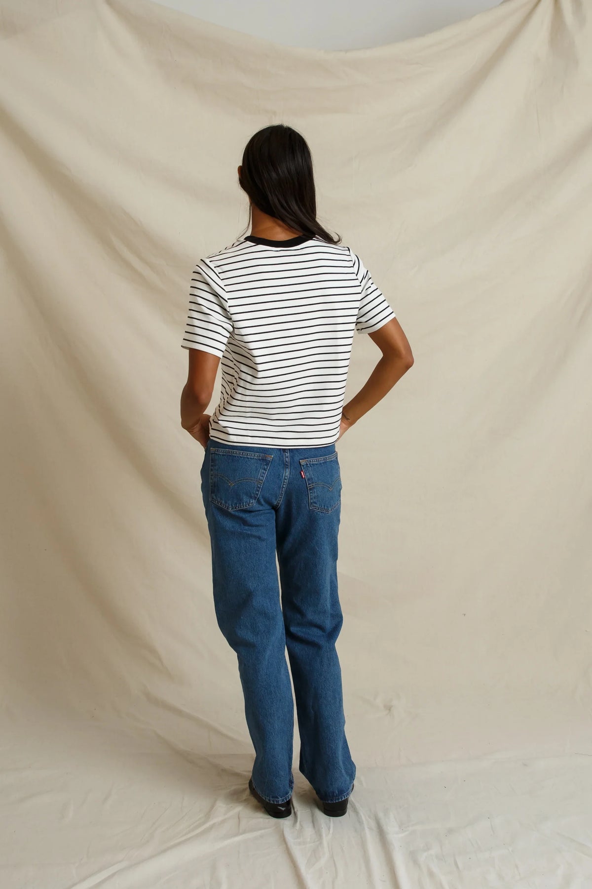 Atlas Crew Tee in White and Black Stripe - view 4