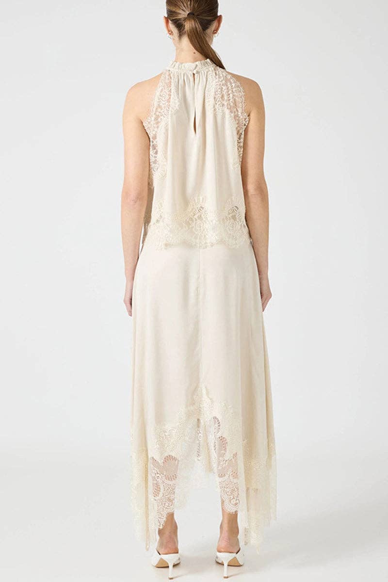 Lace Long Skirt Two-Piece Set in White — view 3