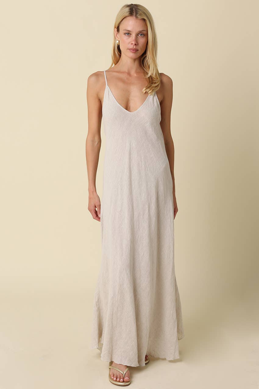 Adeline Flowy Linen Maxi Dress in White by Olivaceous, view 5