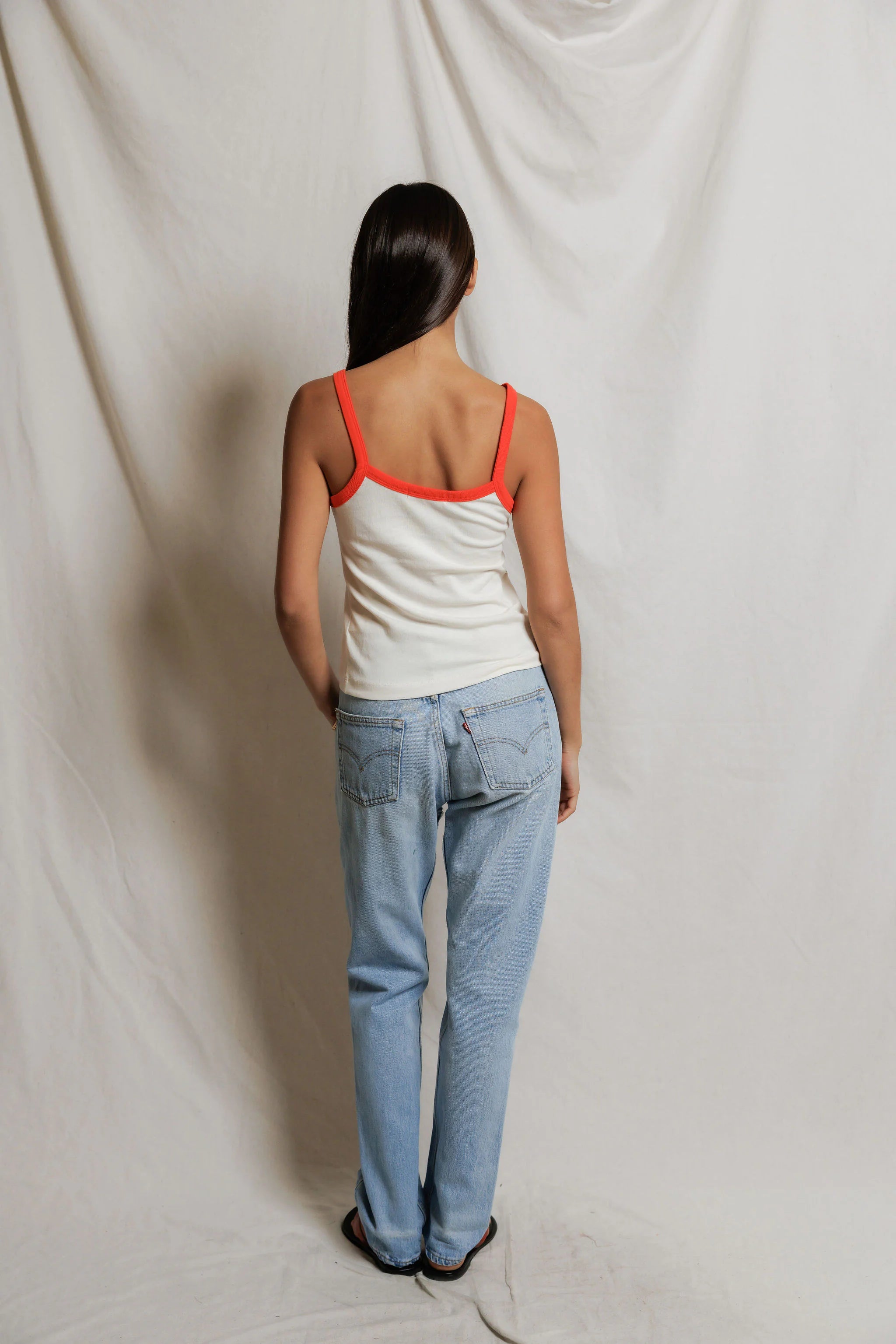 Cherry Cotton Jersey Ringer Tank in Ivory/Clementine view 3