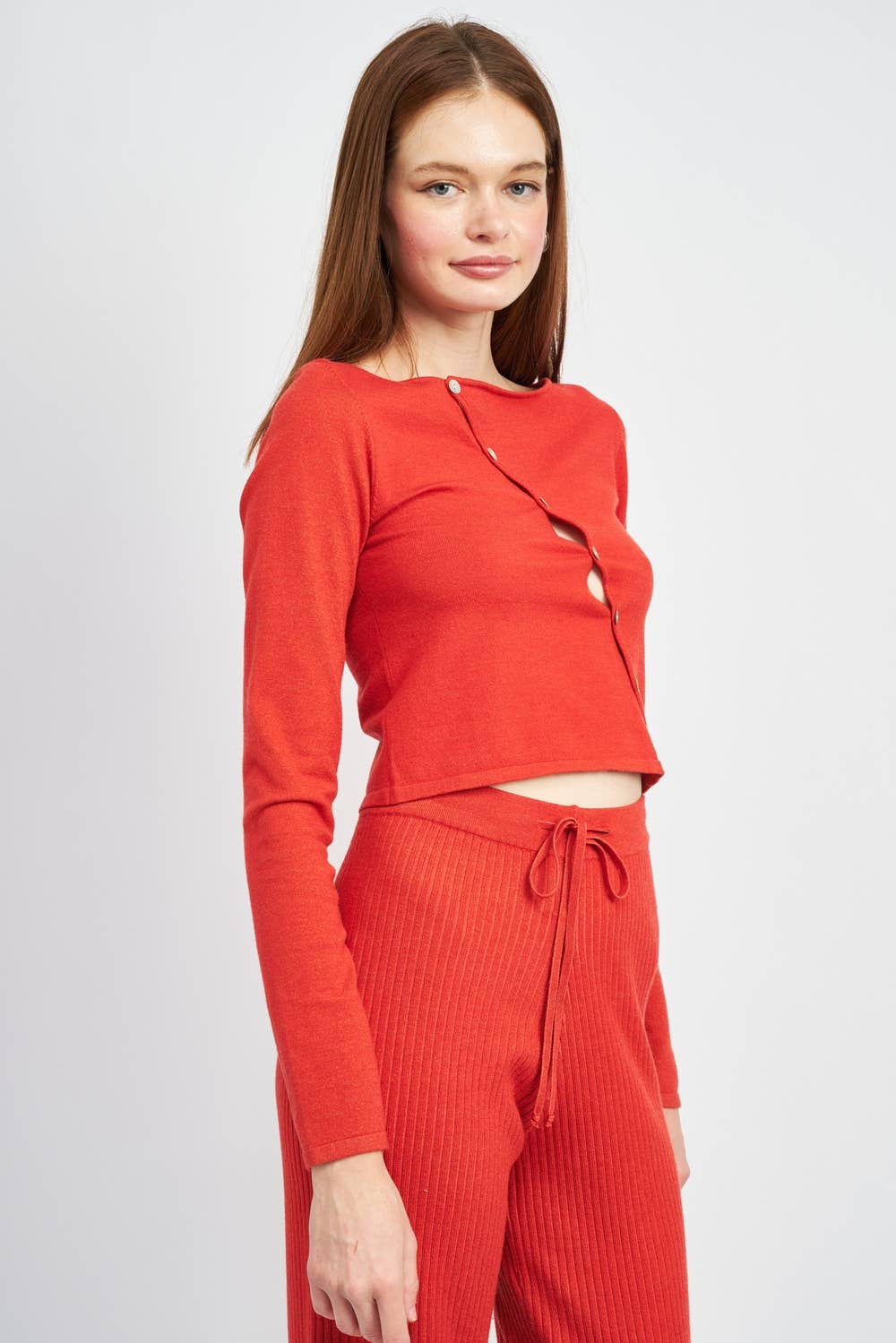 Long Sleeve Asymmetric Button Up Top in Rust