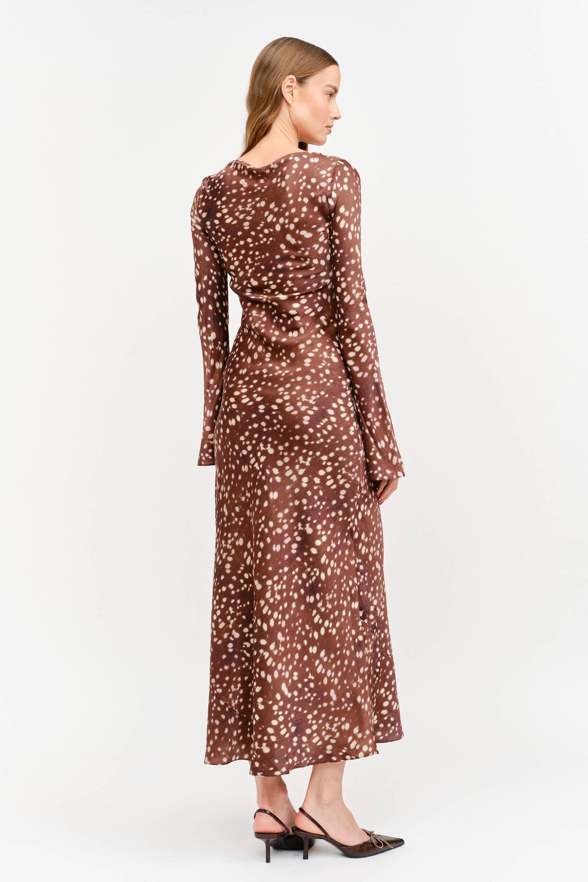 Georgie Satin Bias Cut Maxi Dress in Deer — view 7