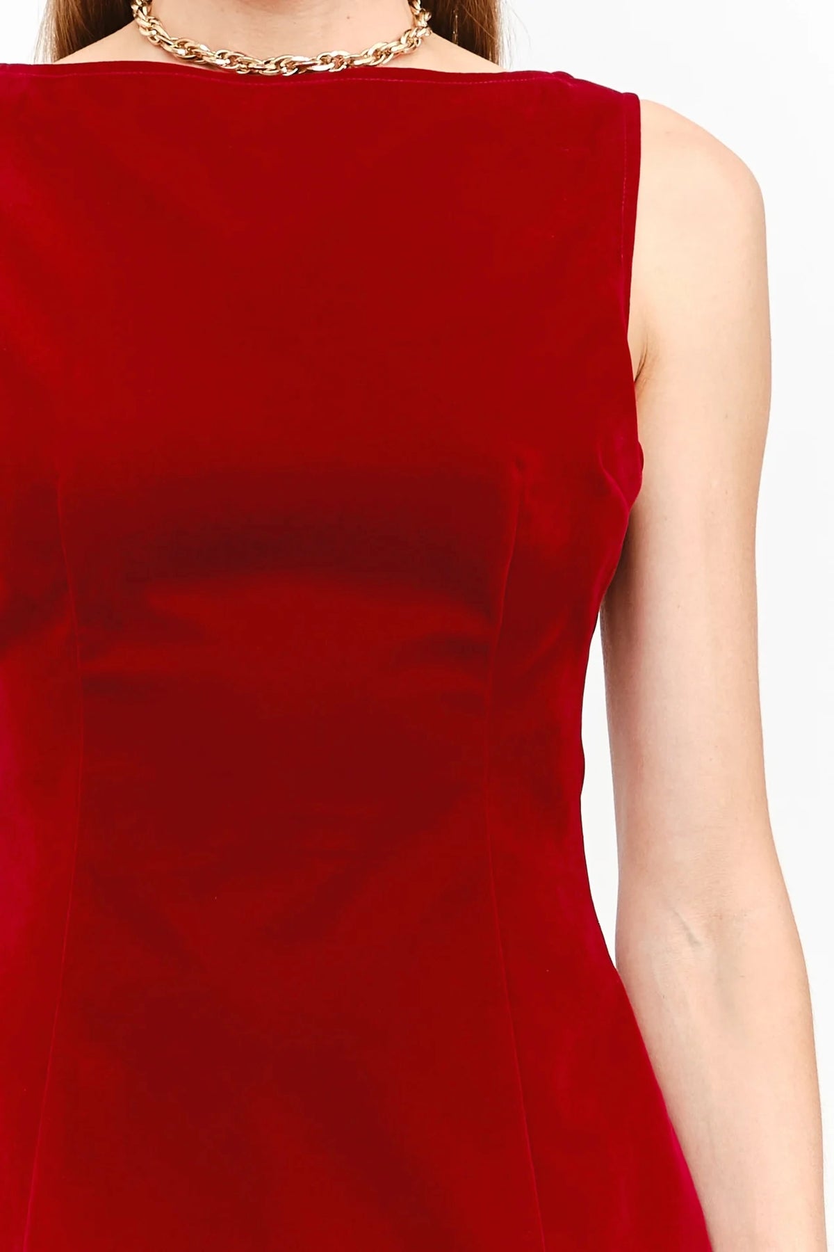 Carmine Velvet Mini Dress in Red