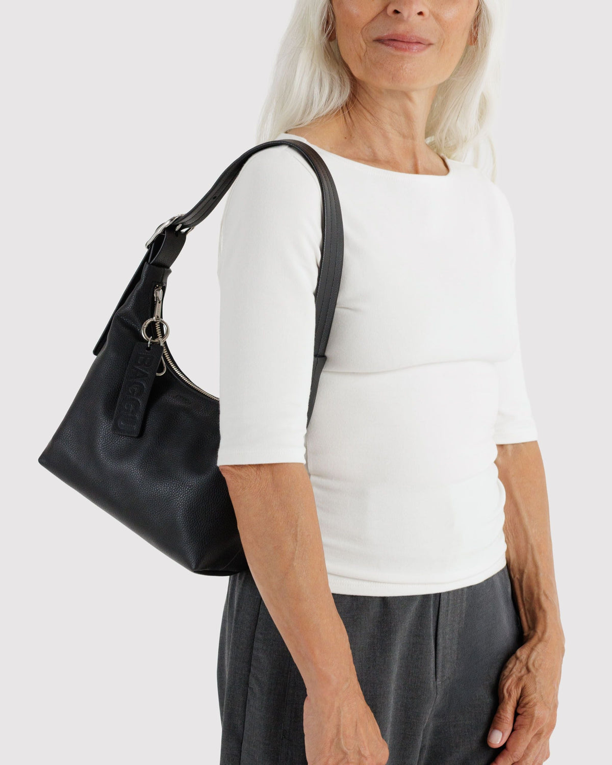 Mini Recycled Leather Shoulder Bag in Black — view 2