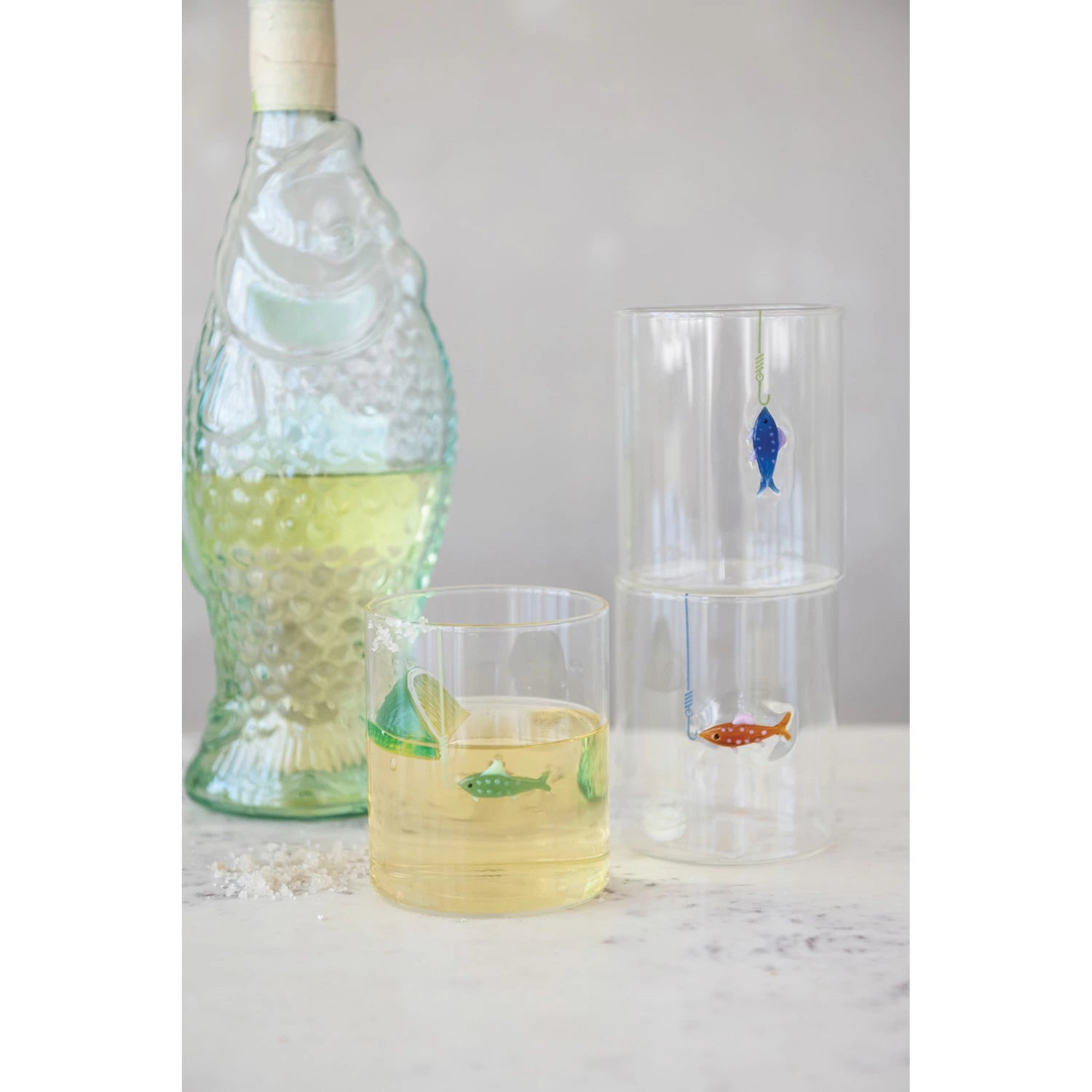 Hand-Blown Drinking Glass with Fish On Hook — view 2